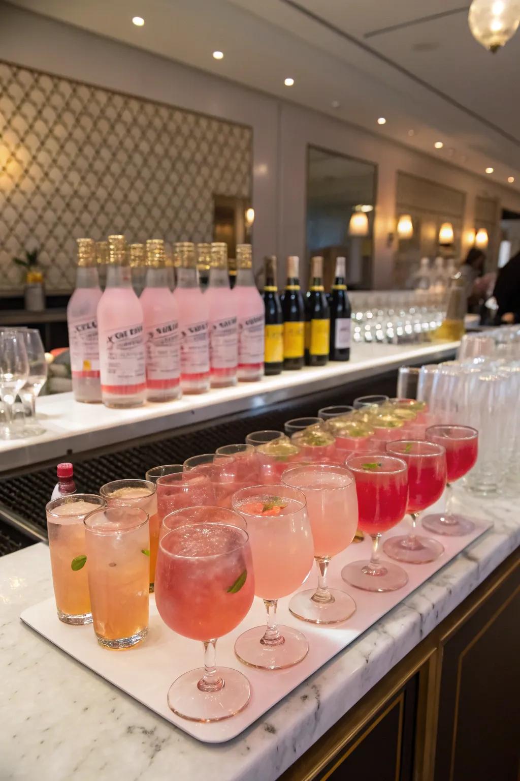 Signature roseate drinks keep attendees refreshed and aligned with the theme.