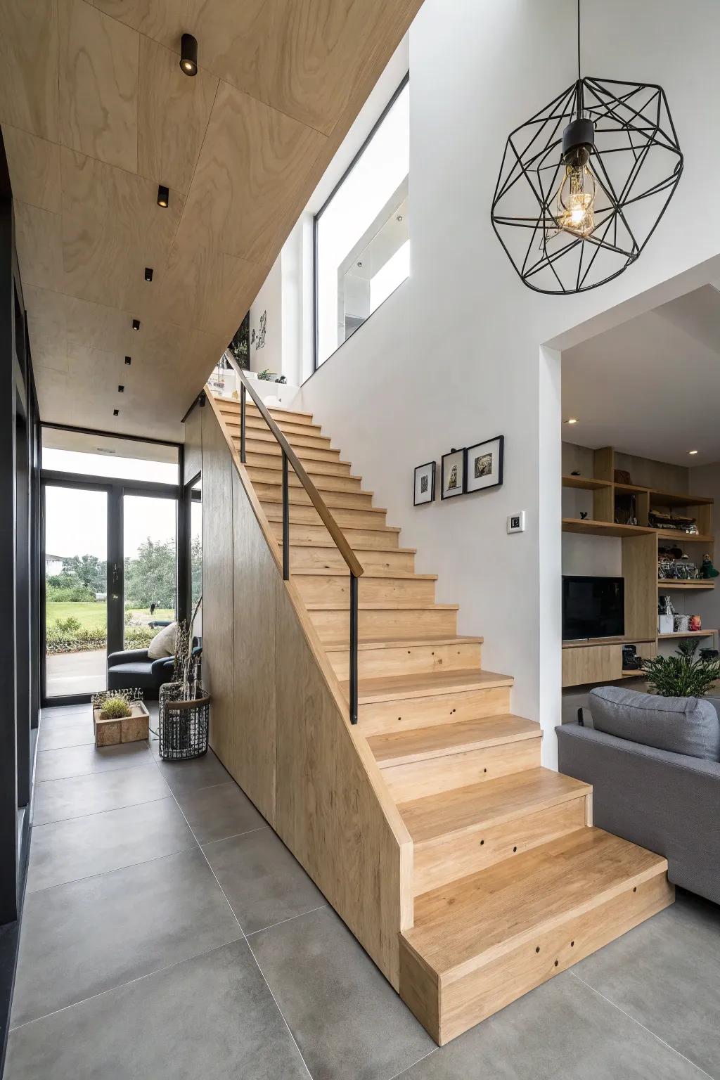 Surface board stairs make a bold statement in this stylish home.