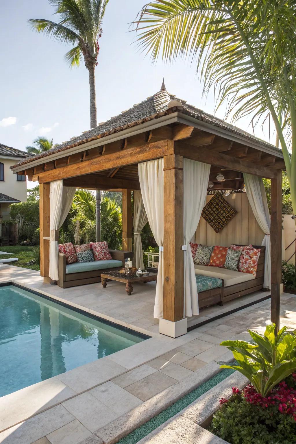 Indulge in luxury with a chic cabana by your pool.