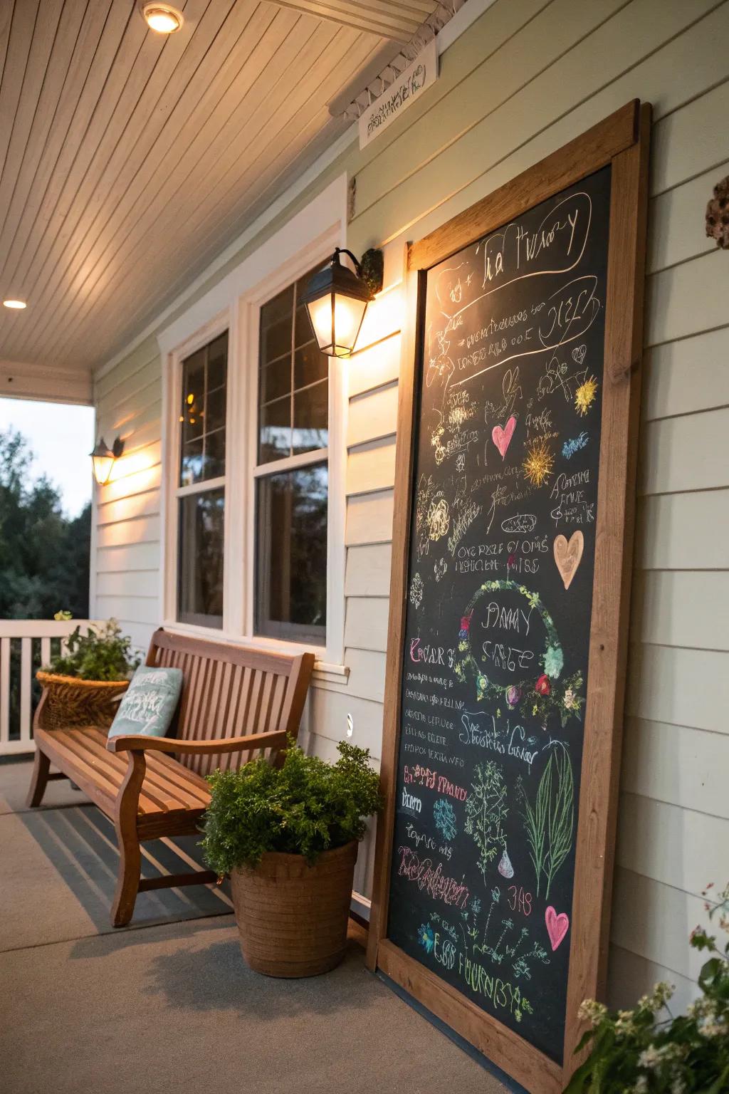 An interactive writing board appending a personal element to the porch.