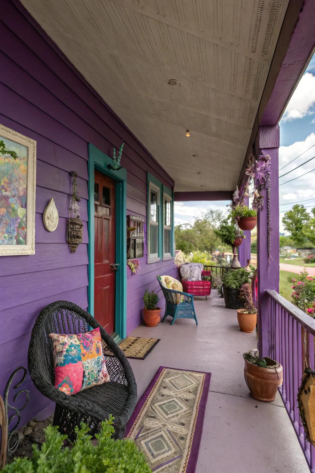 A daring amethyst veranda that exudes ingenuity and elegance.