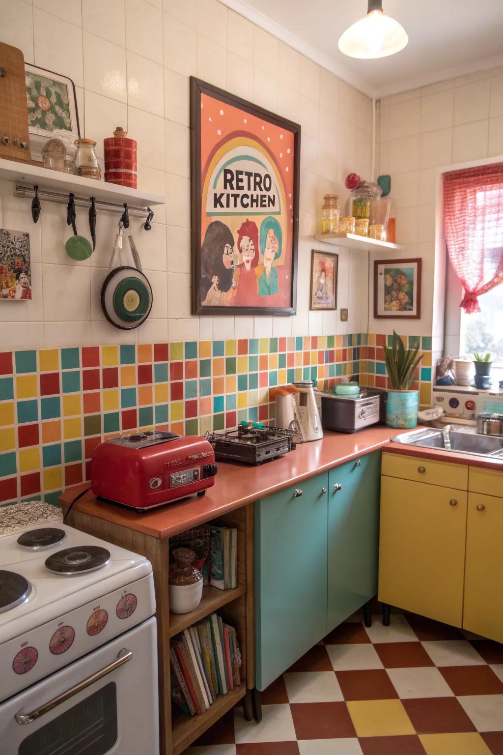 A retro piece introducing nostalgia to a vibrant kitchen.