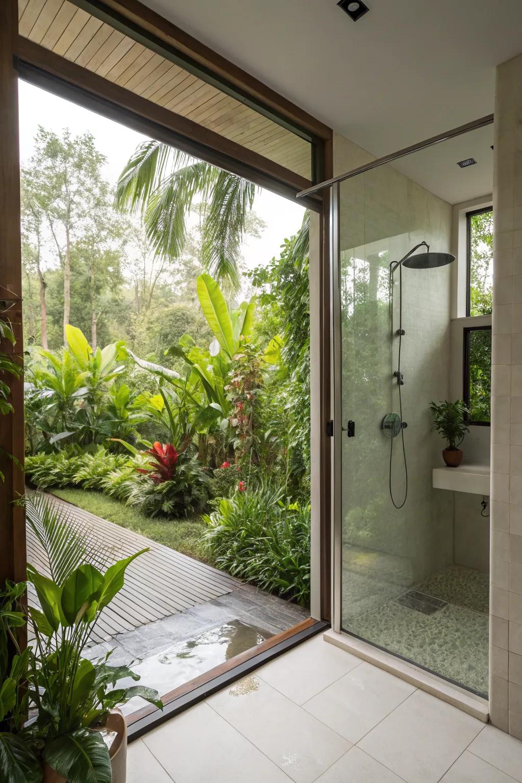 Associating with the outside enhances the bathroom&rsquo;s openness.