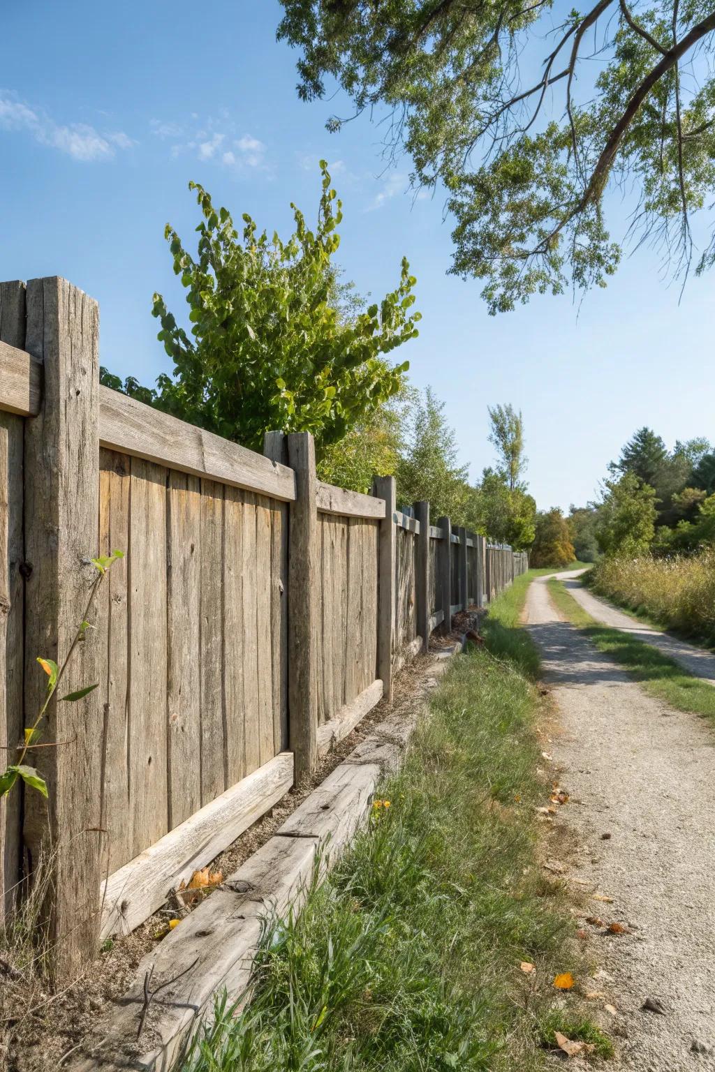 Repurposed timber fashioning a character-rich and eco-conscious property boundary.
