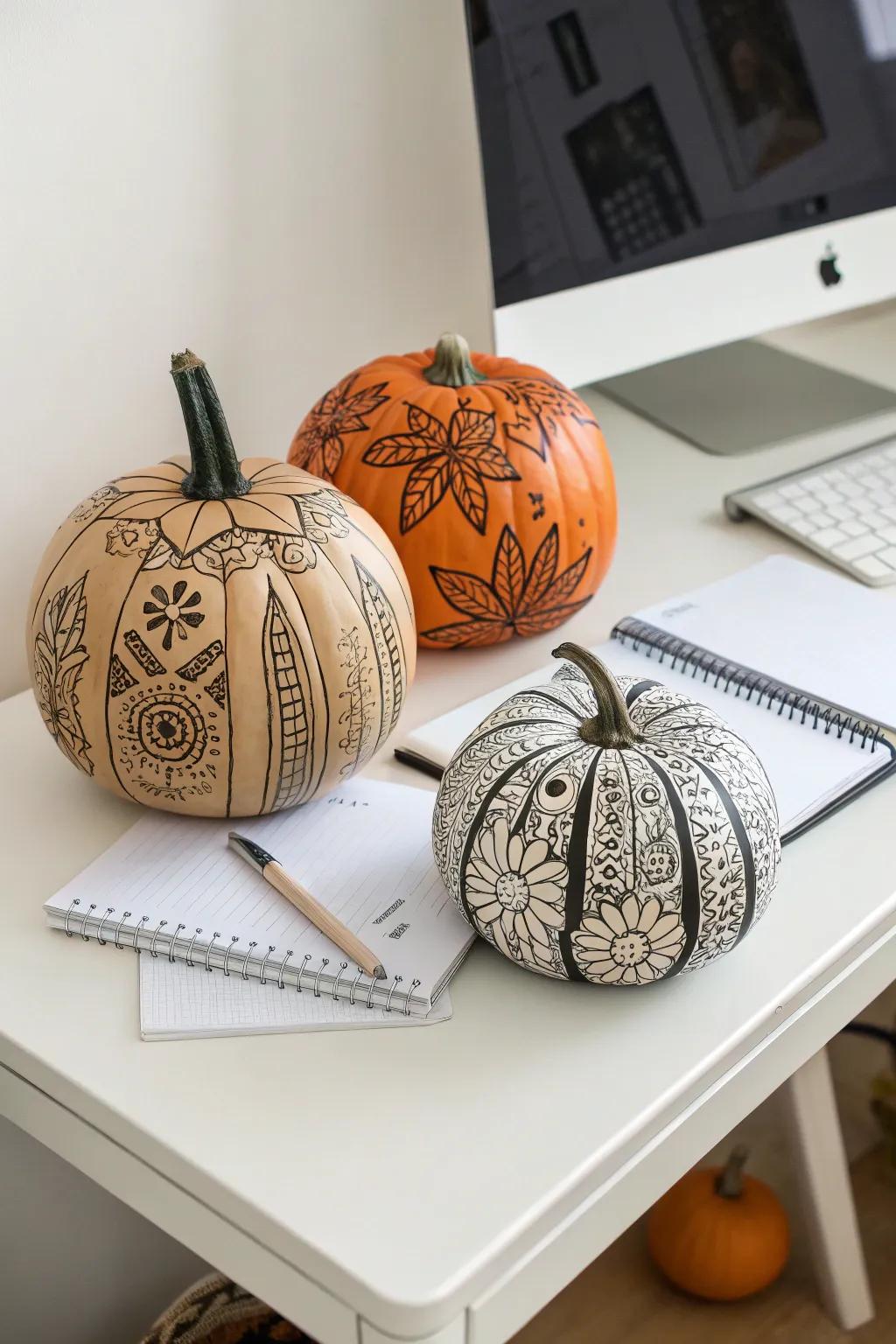 Make detailed designs easily with marker art pumpkins.