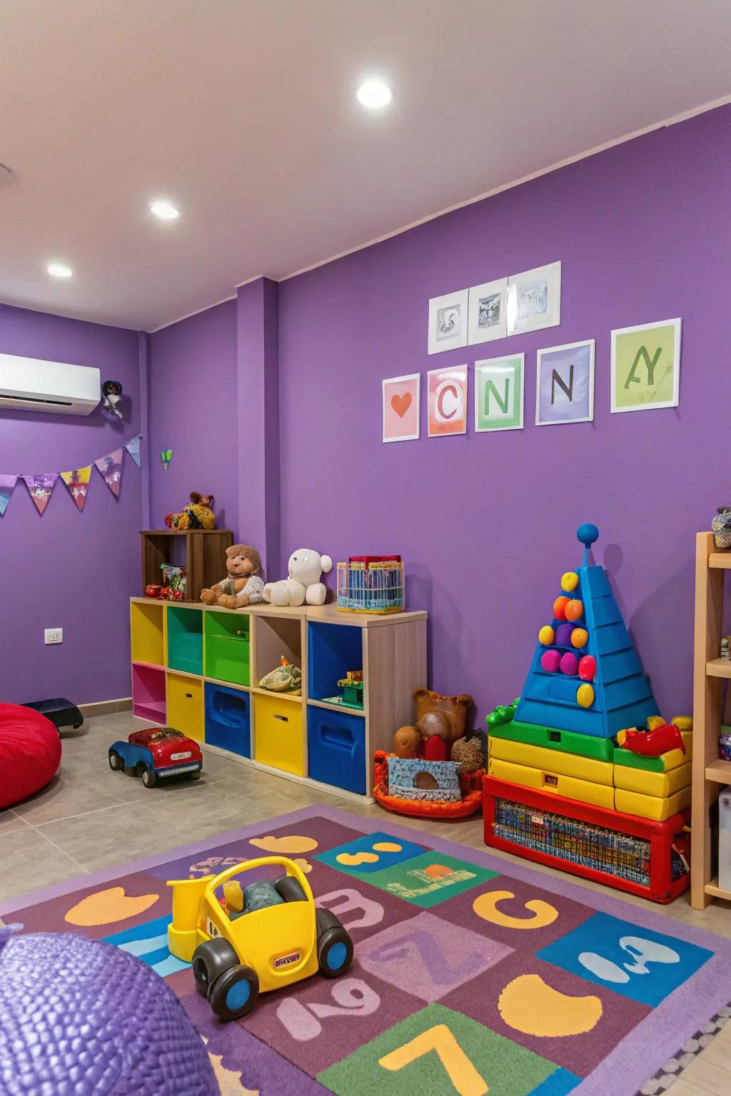 A vibrant recreational space enlivened by brilliant purple walls.