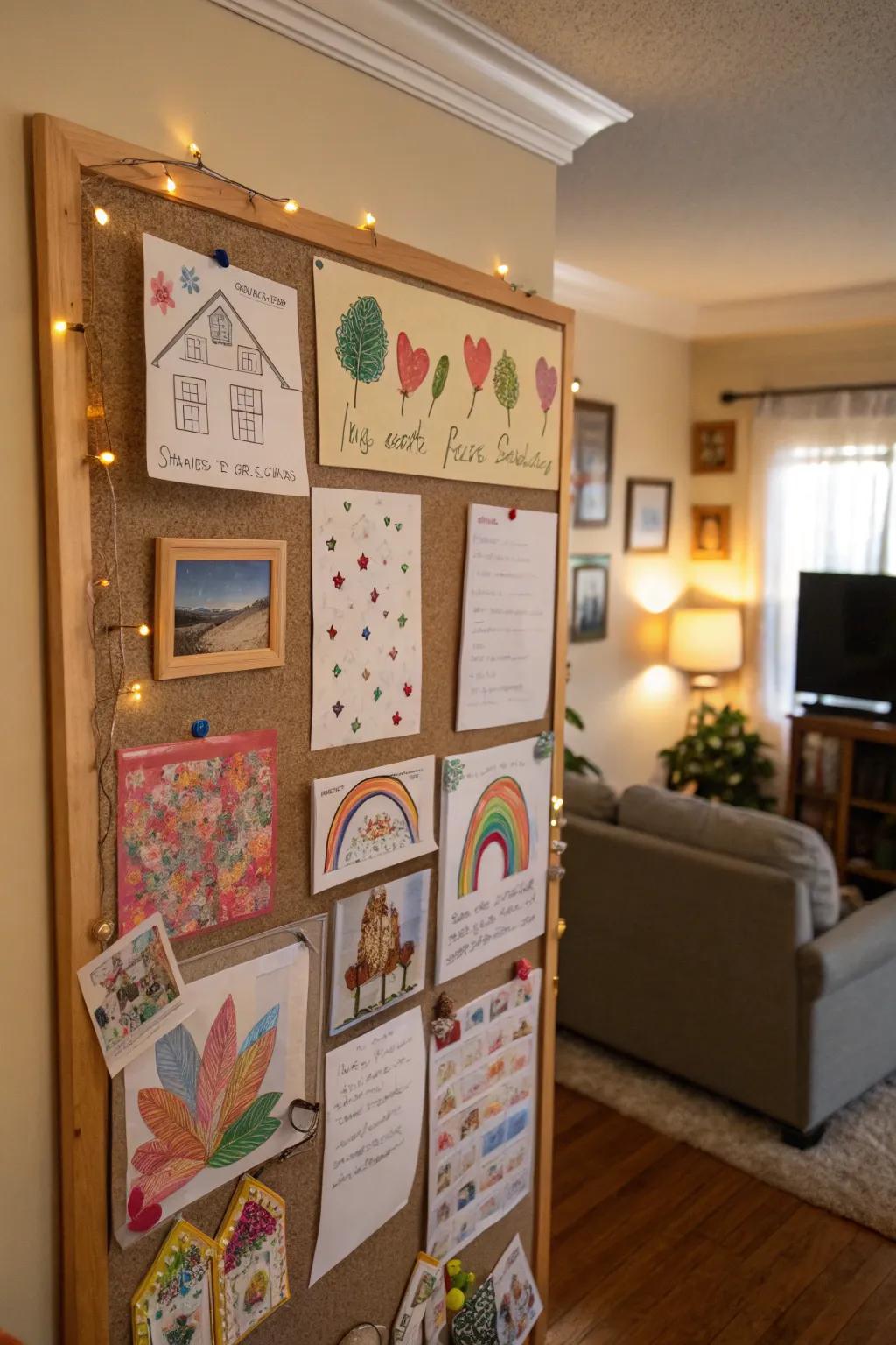A creative board to display artistic arts and crafts creations.
