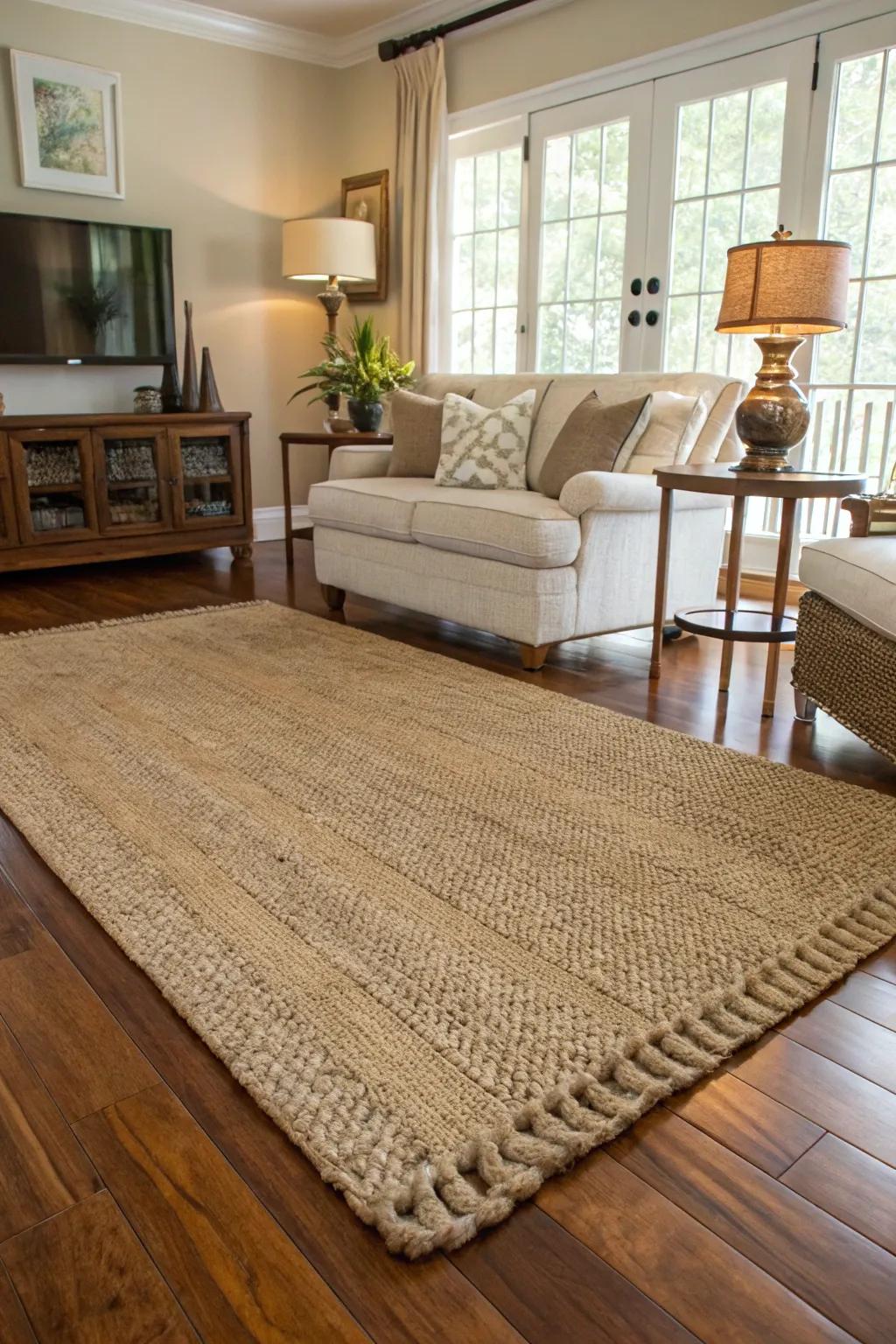 Incorporate warmth and texture using natural fiber floor coverings.
