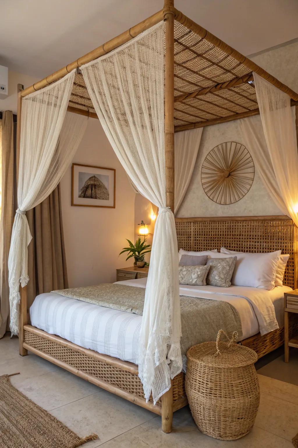 A rattan canopy bed includes impact and classiness to your room.
