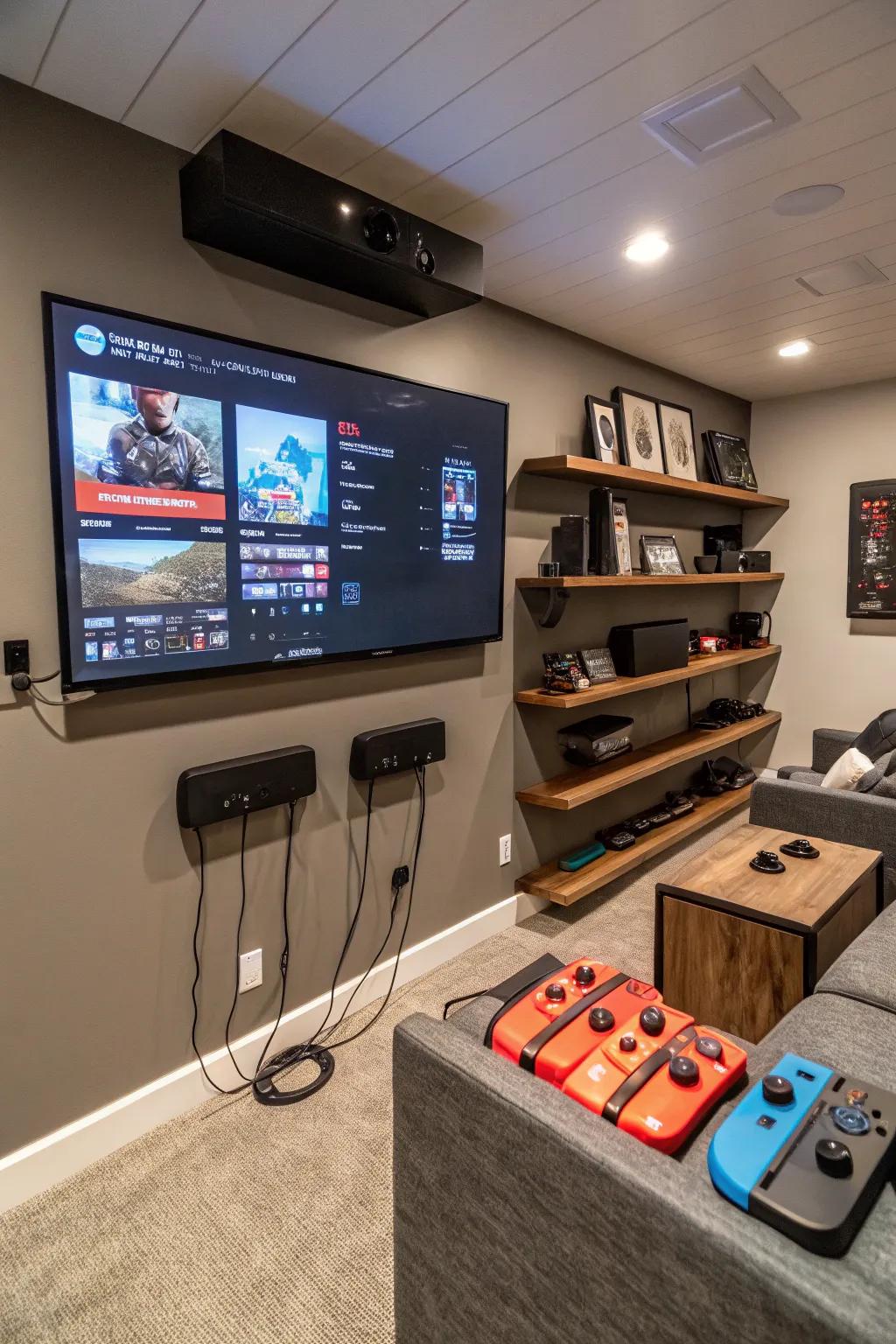A gaming console wall keeps your space sleek and organized.