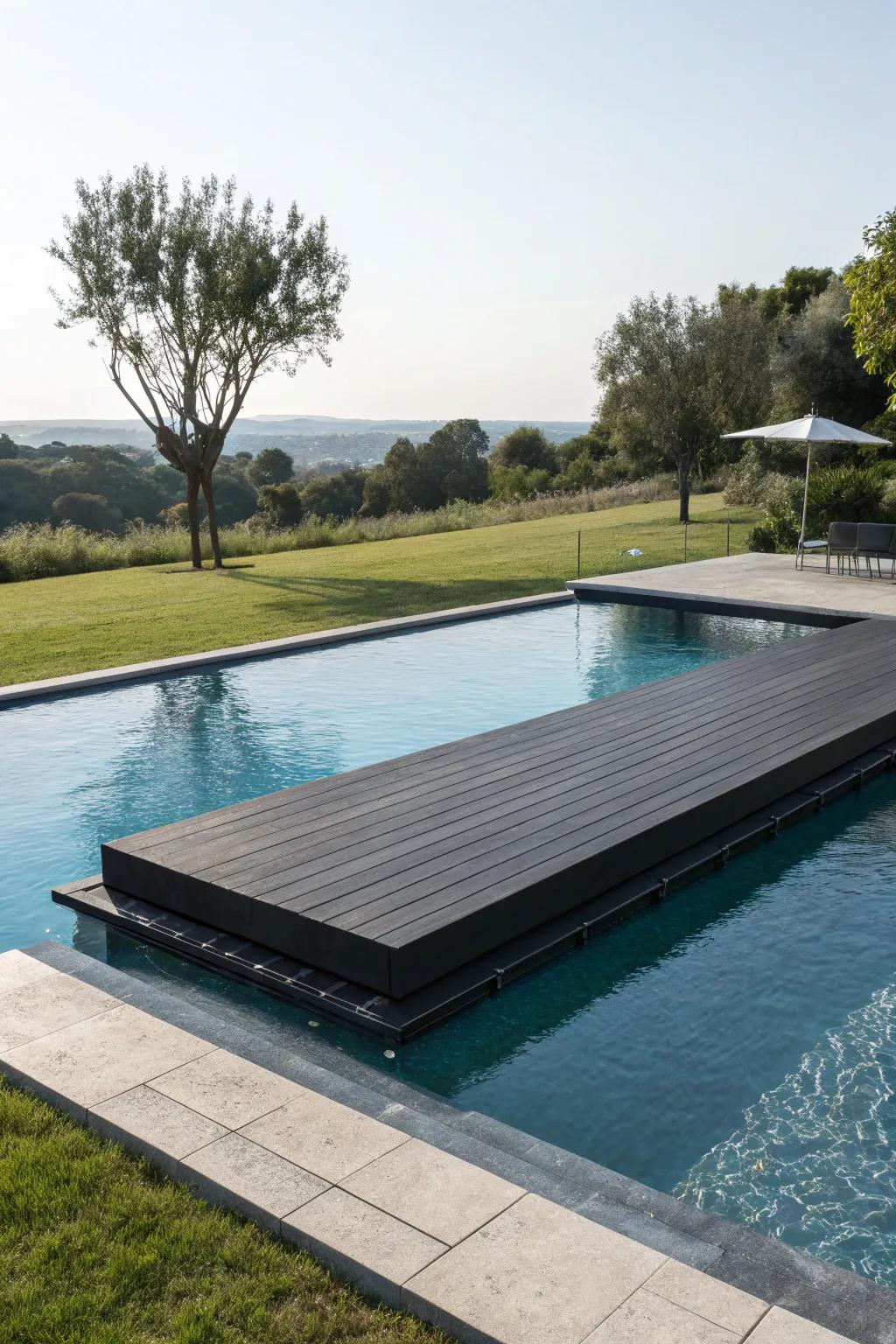 Floating platforms provide a modern and unique poolside feature.
