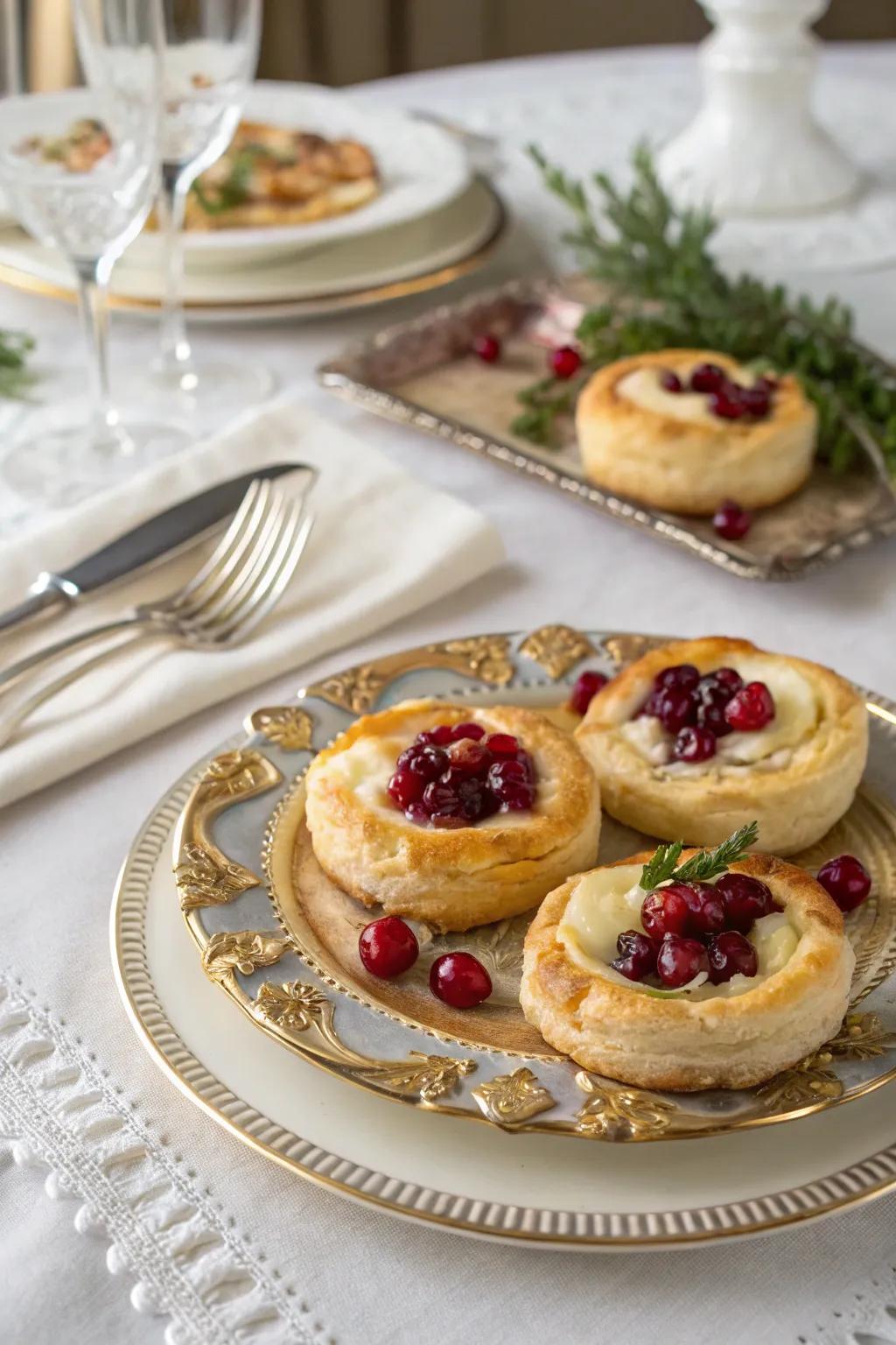 Cranberry and brie puff pastries add polish to hors d'oeuvres.