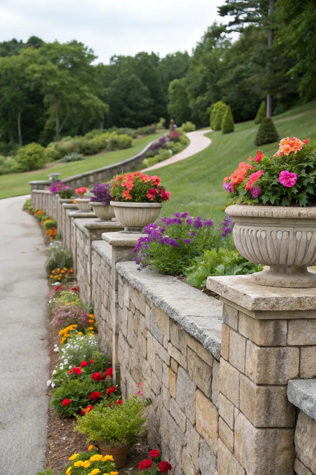Built-in planters add a green touch to retaining walls.