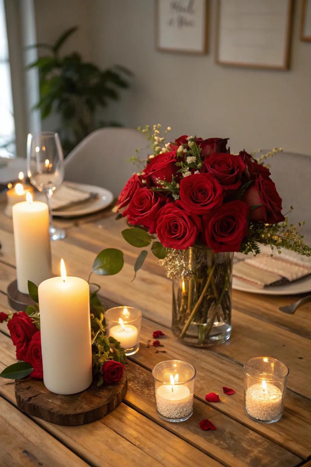 Romantic Atmosphere with Roses and Lights