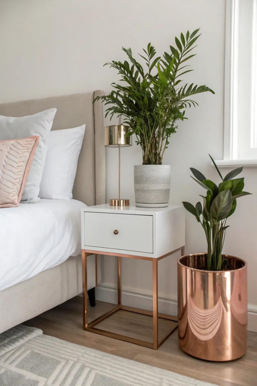 Using a rose gold planter is an easy way to add elegance.