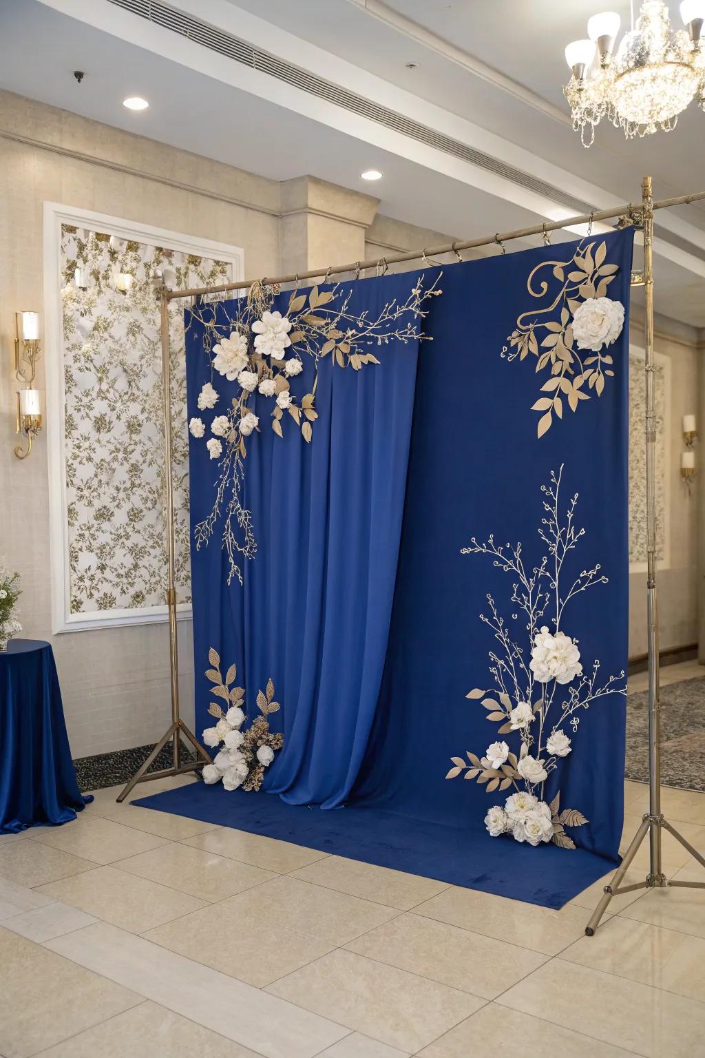 A striking royal blue backdrop perfect for memorable photos.
