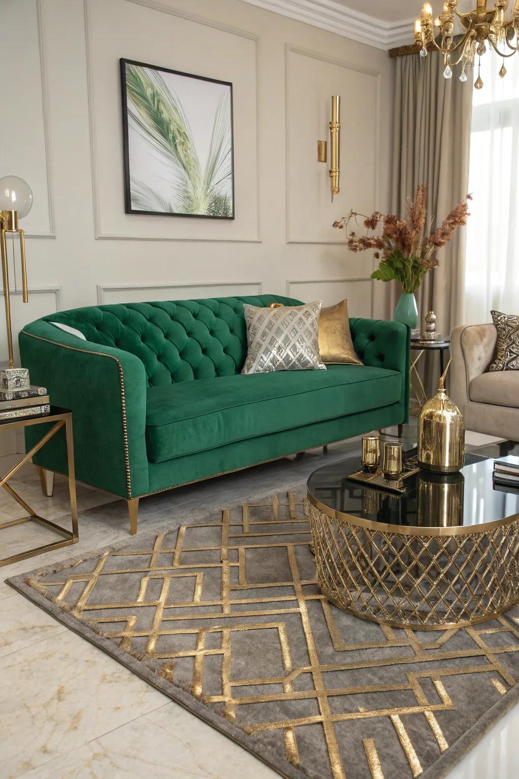 Metallic accents introduce a current and glamorous impression.