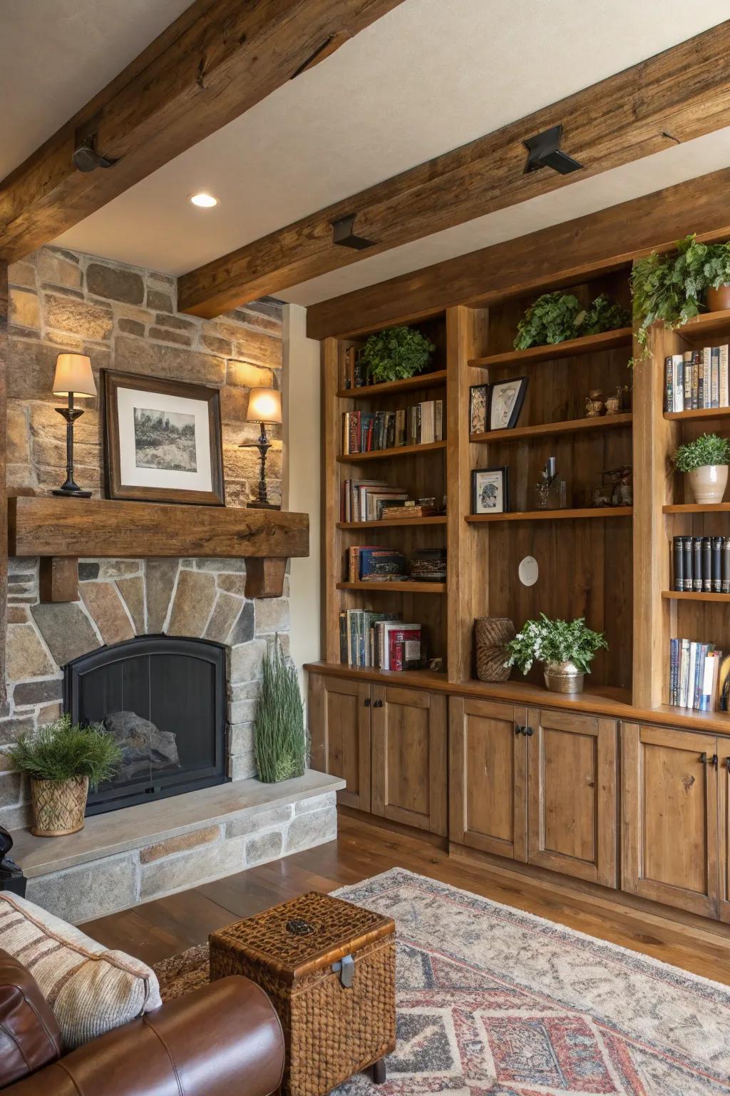 Earthy shelving unites functionality with personal style.