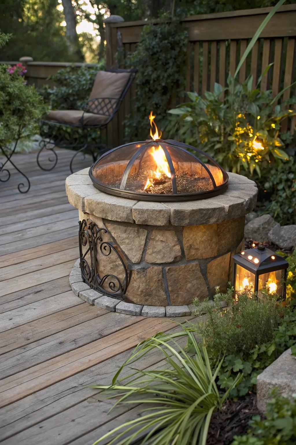A rock and steel fusion for a modern rustic fire pit.