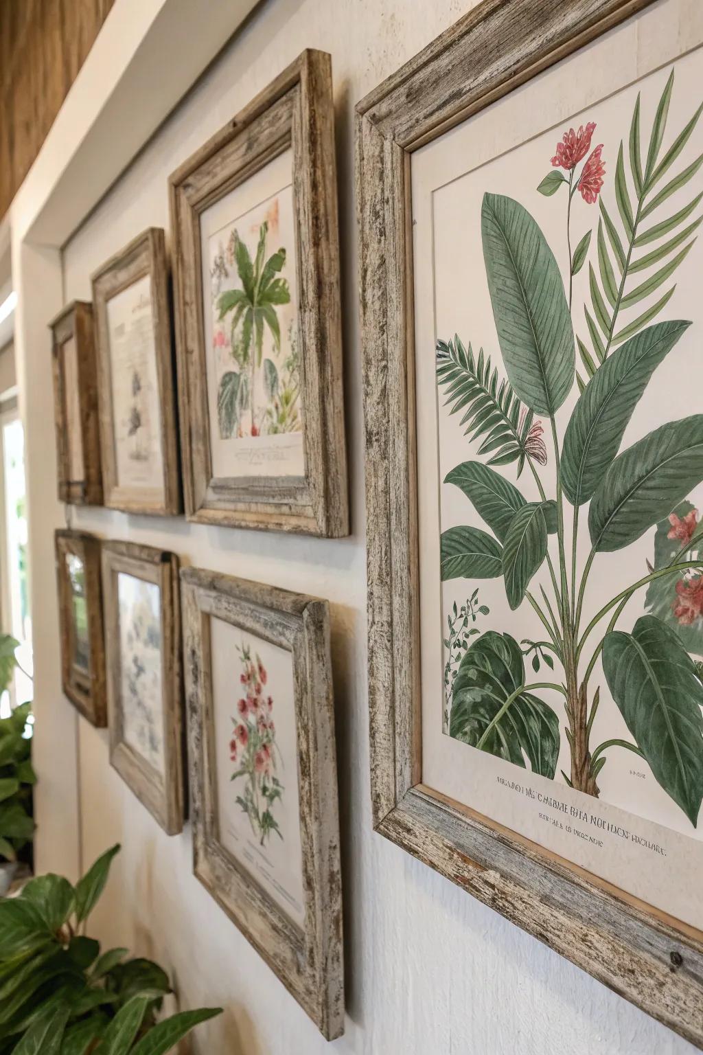 Herbarium prints in country enclosures enhance the area with a touch of nature indoors.