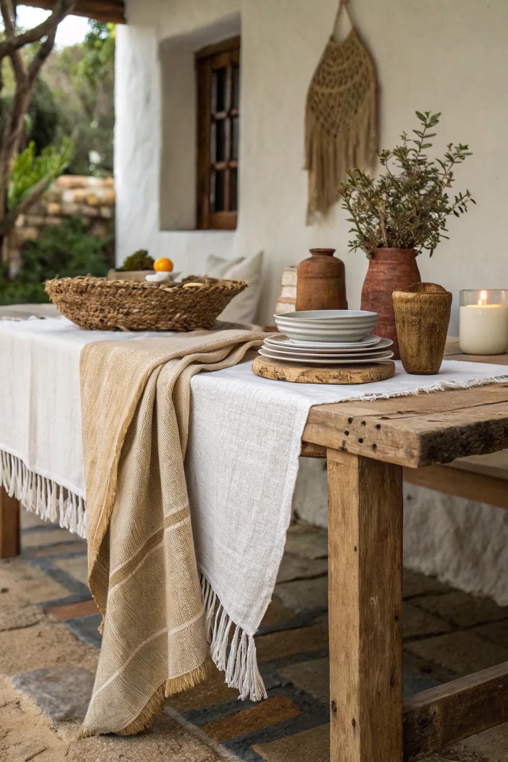 Mixed textiles forging a rich and layered aesthetic for the head table.