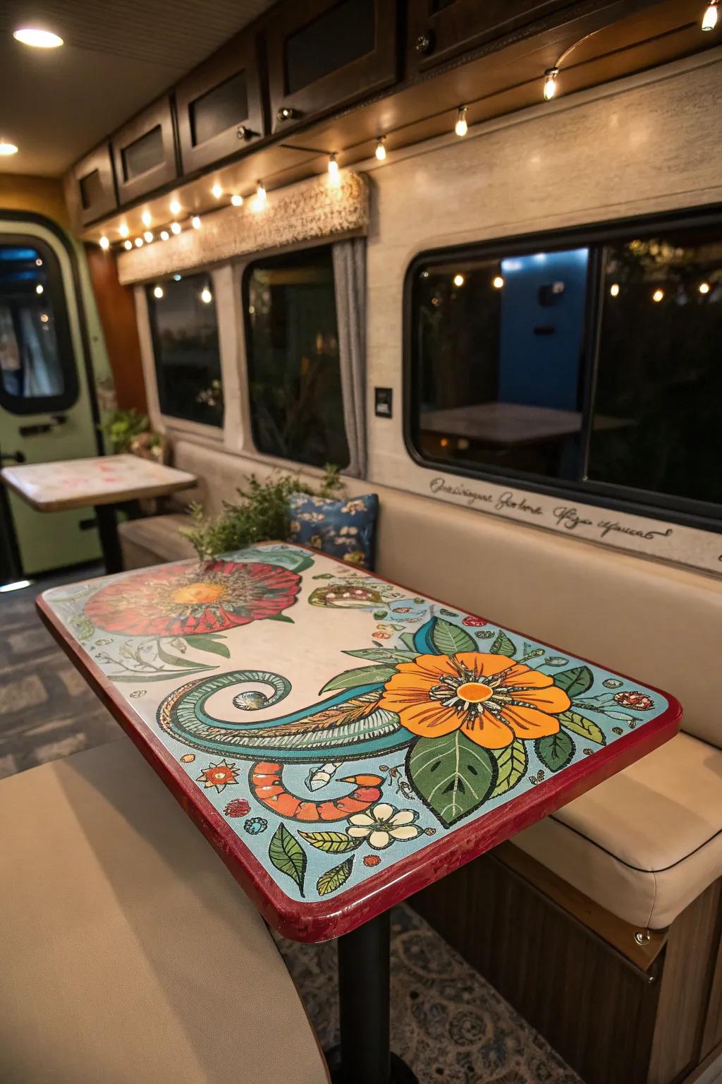 An artistic table turns your RV into a gallery on wheels.