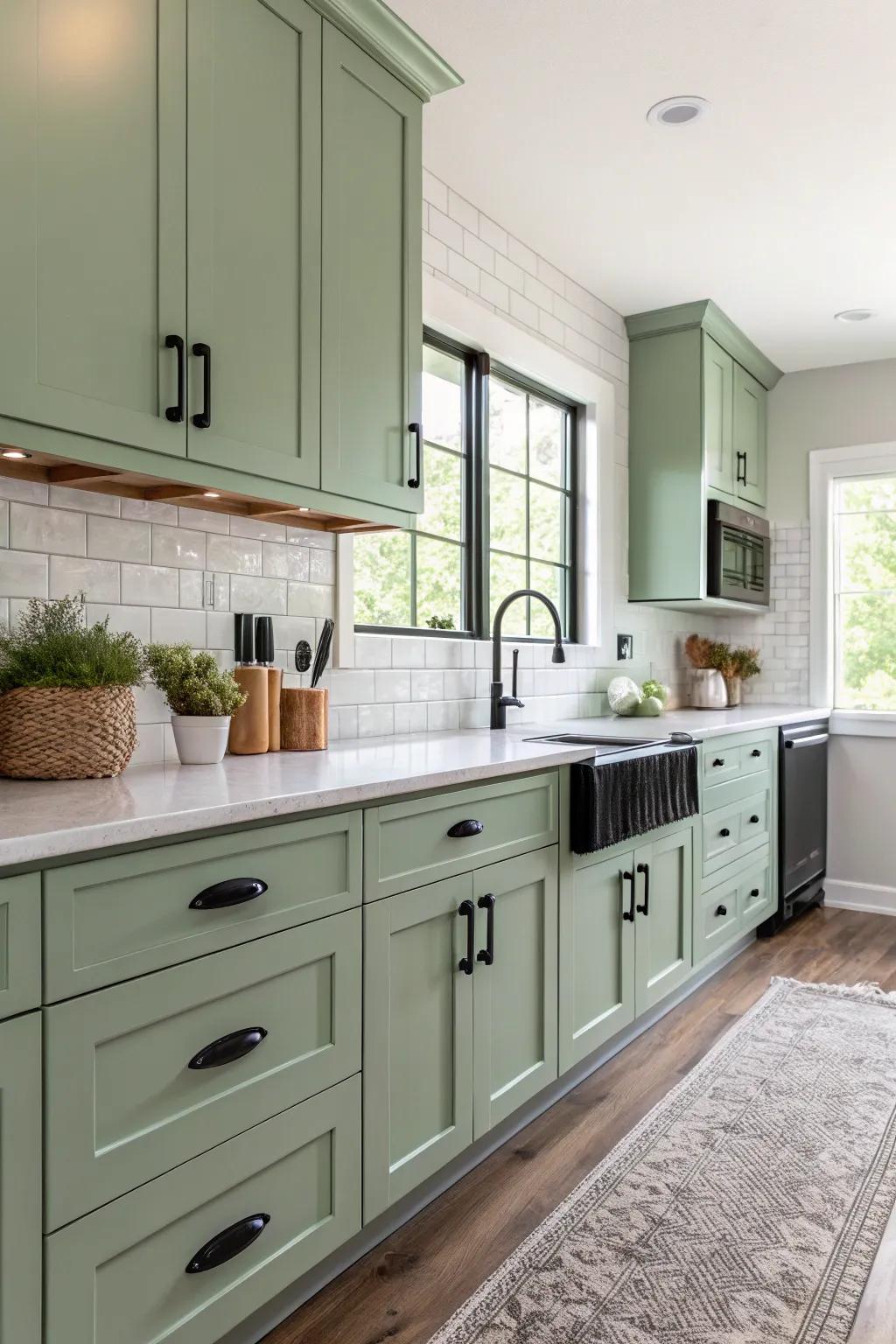 Dark accents make a bold comparison with verdant.