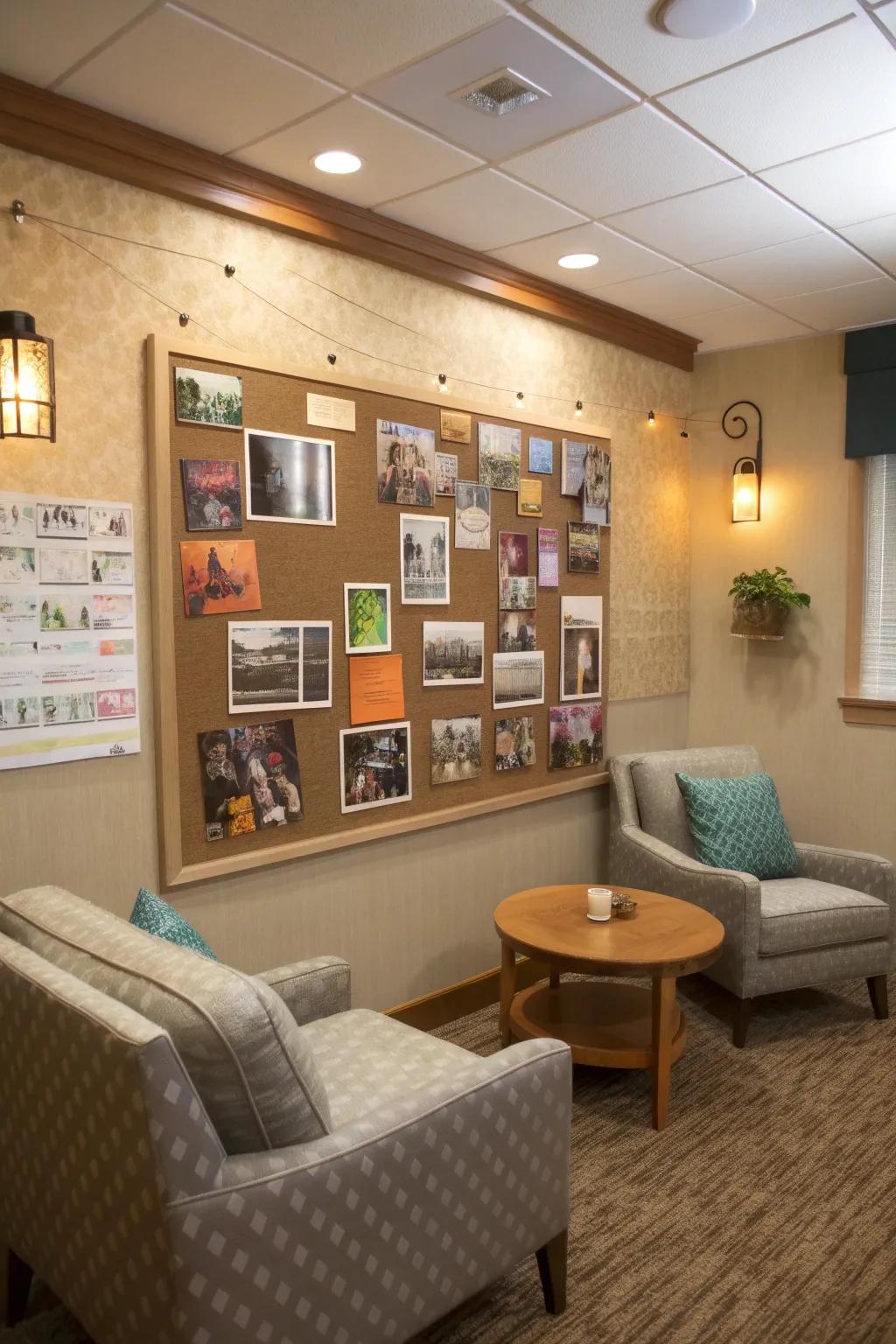 An inspirational corkboard keeps ideas flowing and creativity alive.