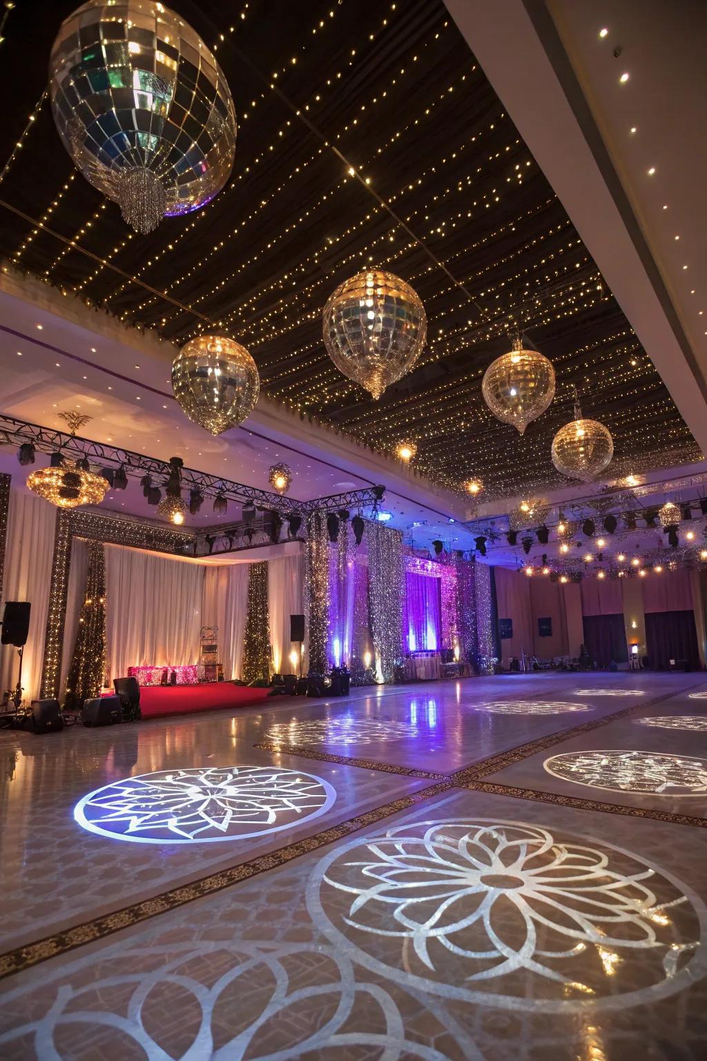 Hanging mirror strings for a starry effect.