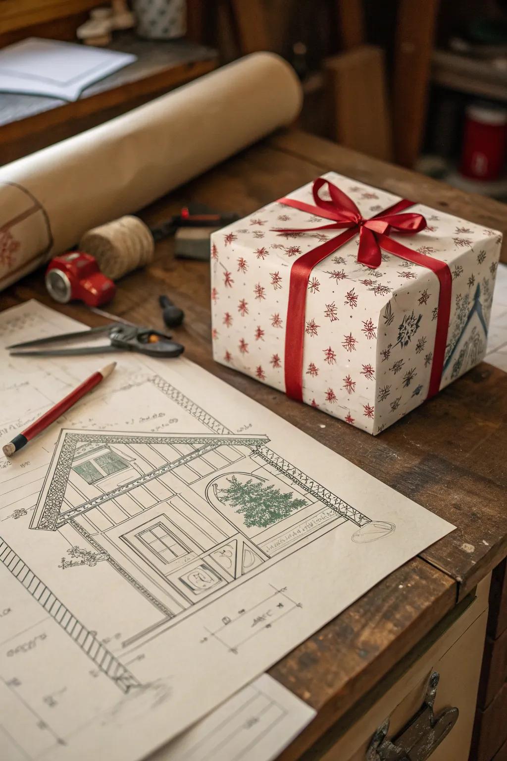 Blueprint designs bring Santa's workshop to life on a container.