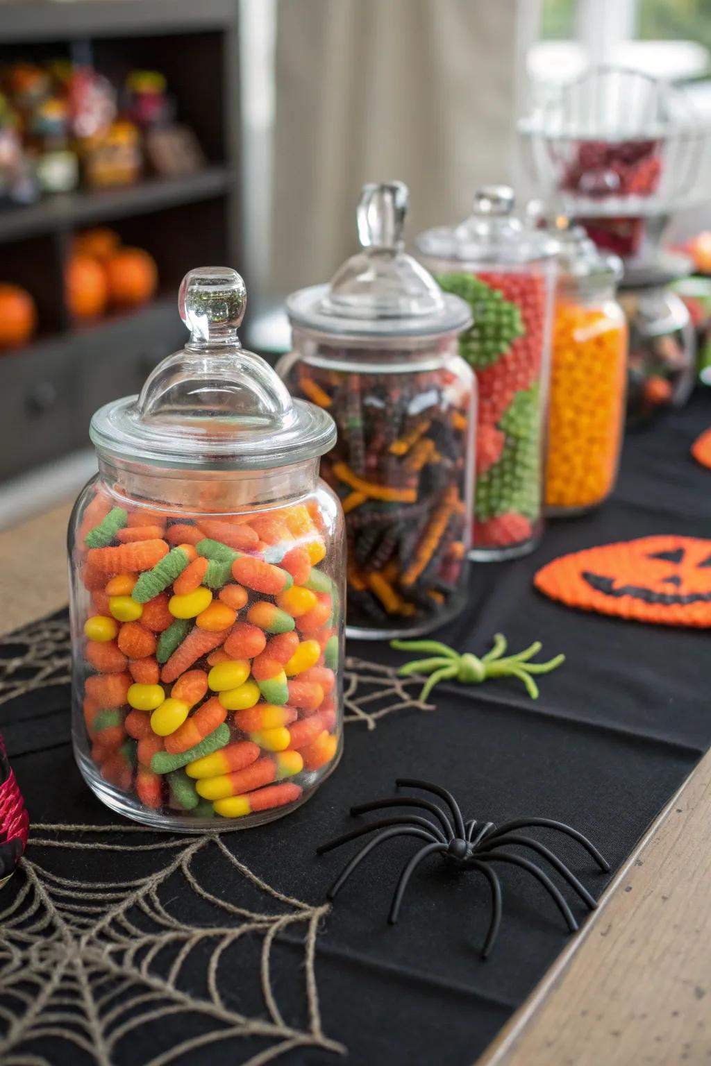 Creepy crawling sweets contribute a playful and eerie surprise.