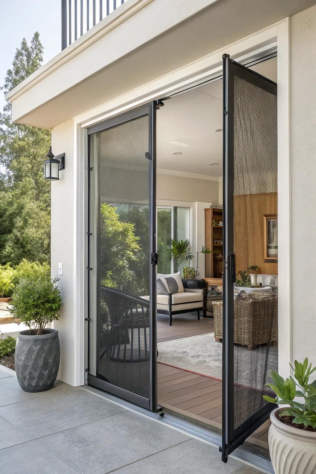 A magnetic mesh screen door offers a streamlined, hands-free solution.