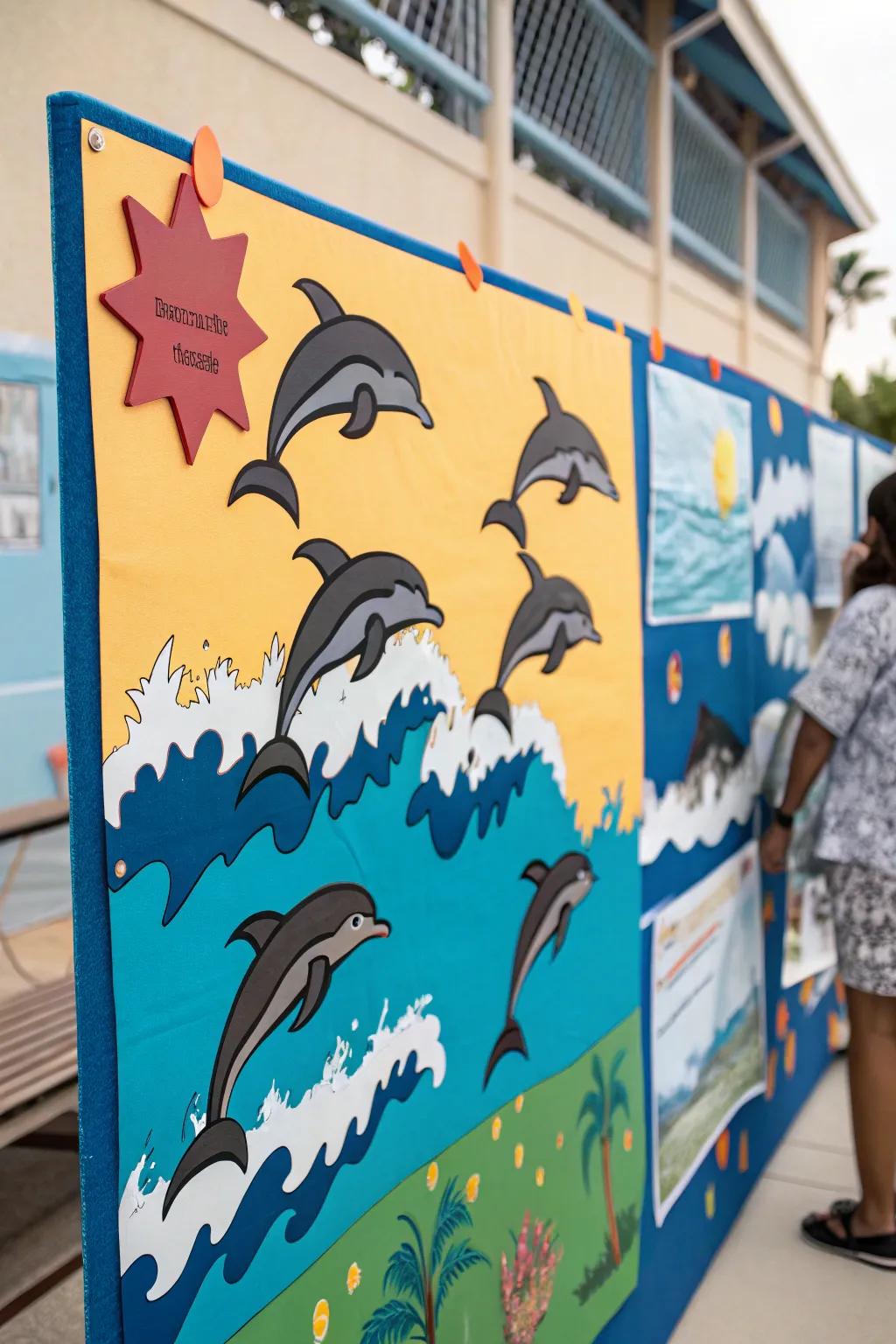 Capture the joy of the ocean with playful dolphins.