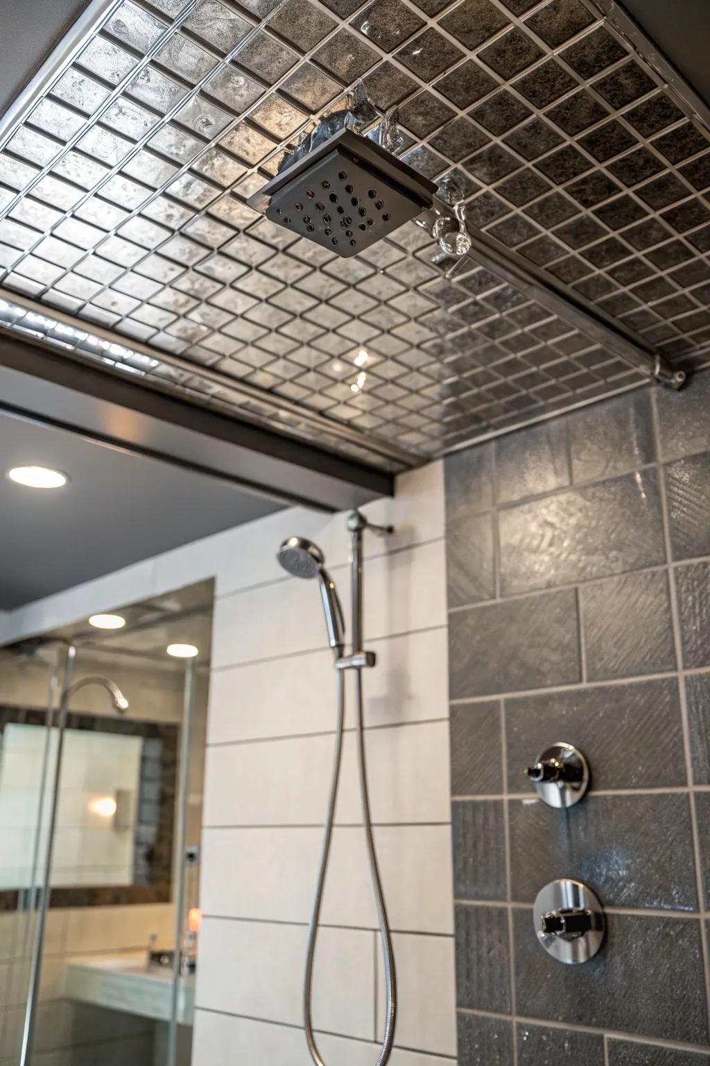 Metal tiles provide a sleek, industrial finish.