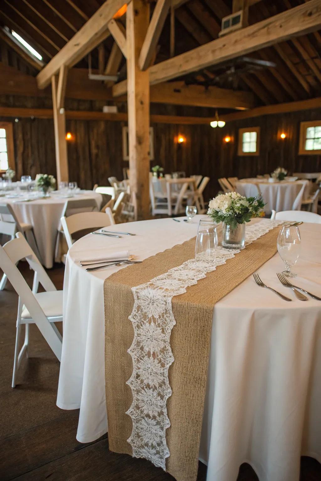 Hessian and netting add rustic character to this centerpiece.
