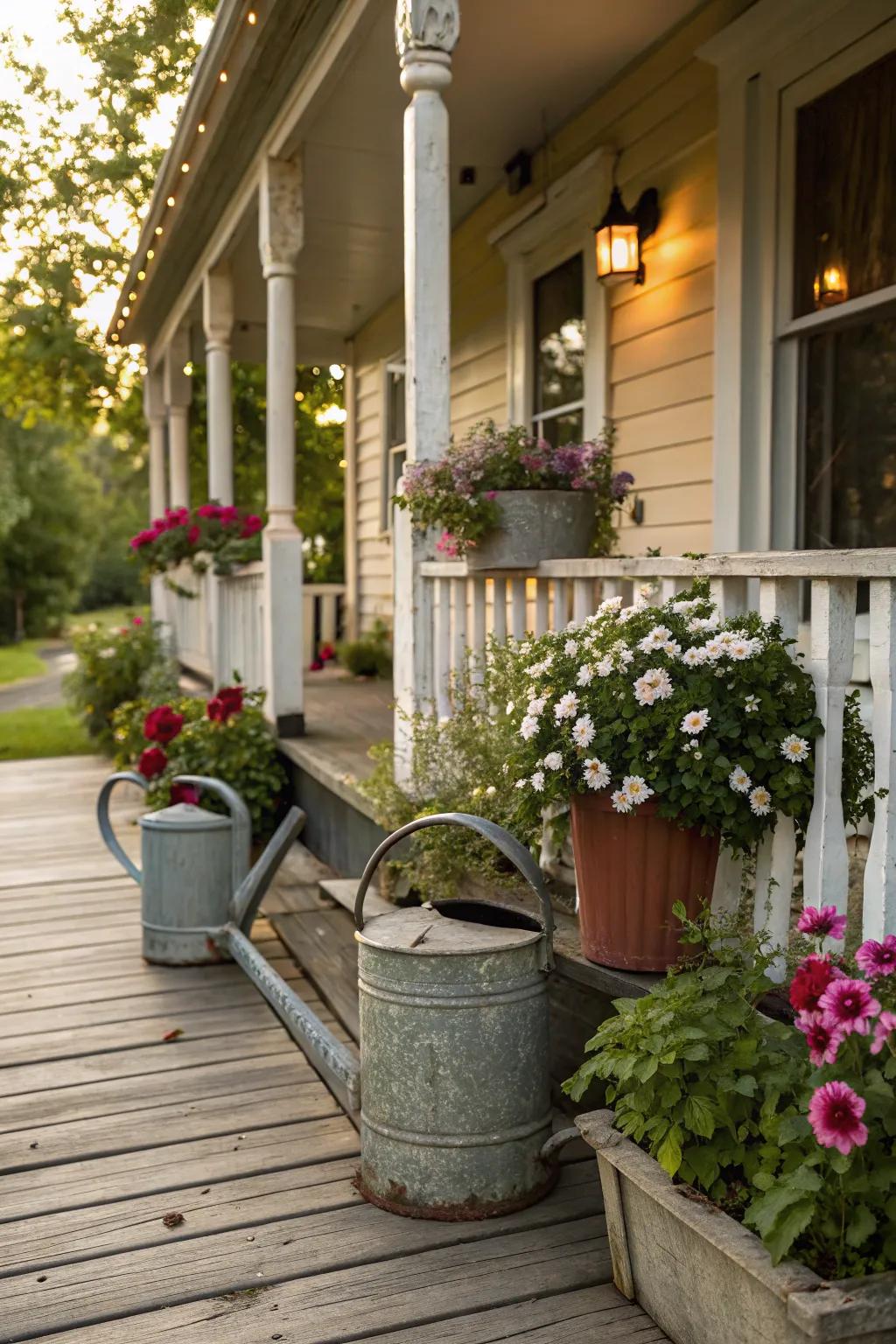 Incorporate a vintage spin with aged irrigation jugs.