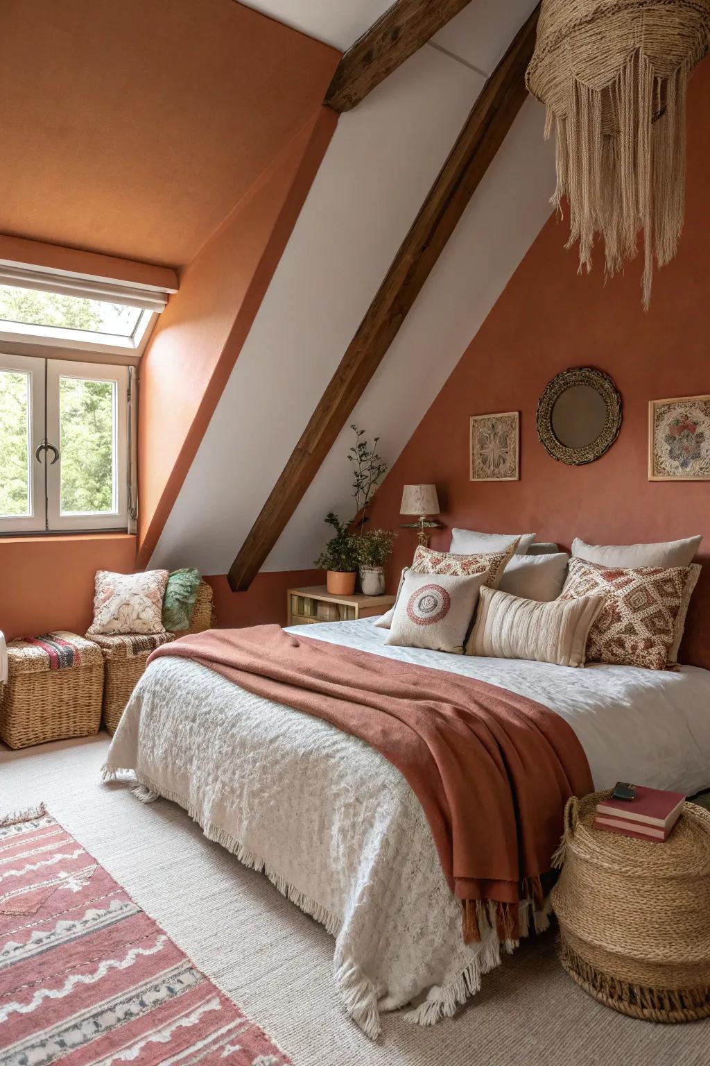 Warm hues envelop this bedroom in a cozy, intimate embrace.
