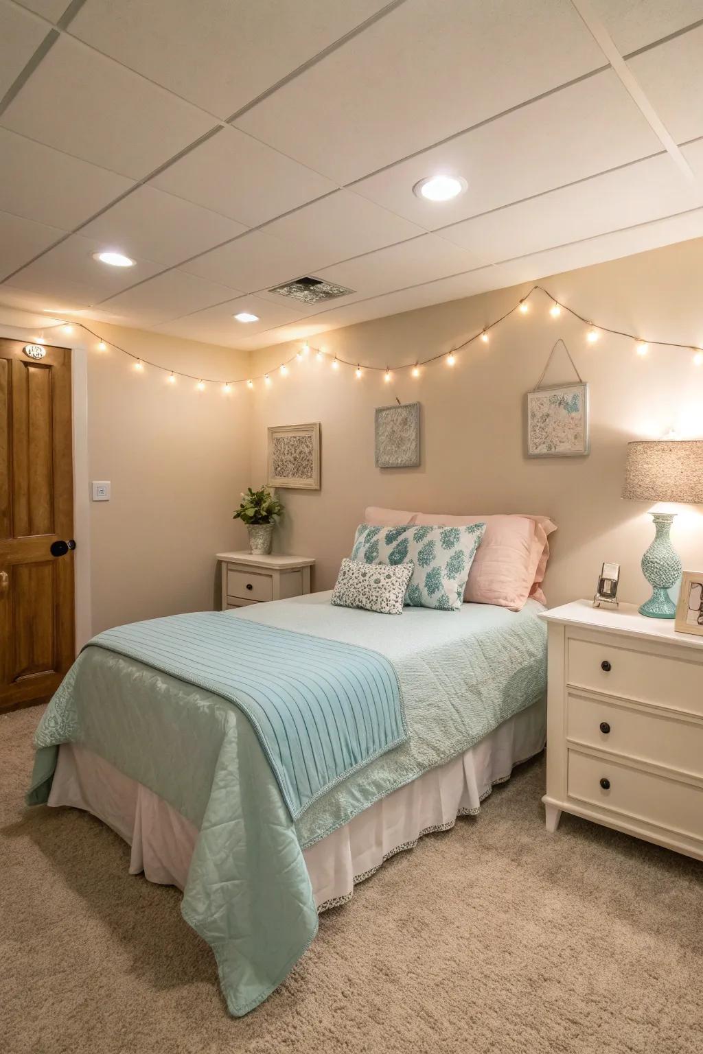 A cozy spare bedroom in your basement.