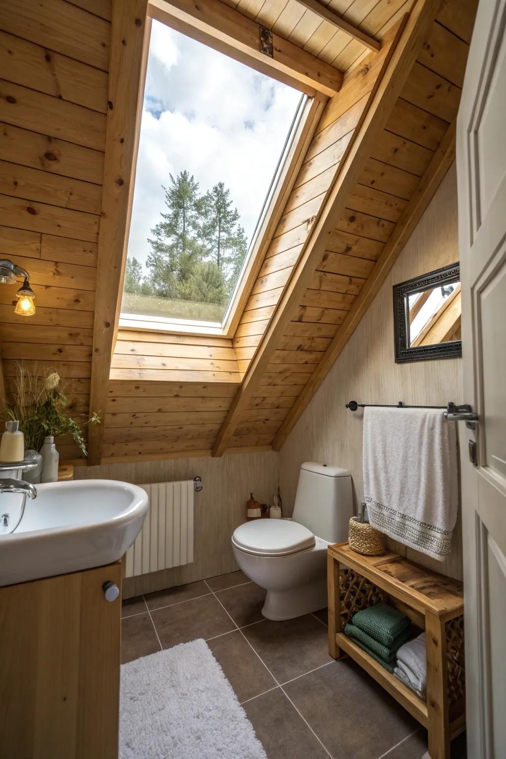 A skylight enhances the intrinsic beauty of the timber ceiling.