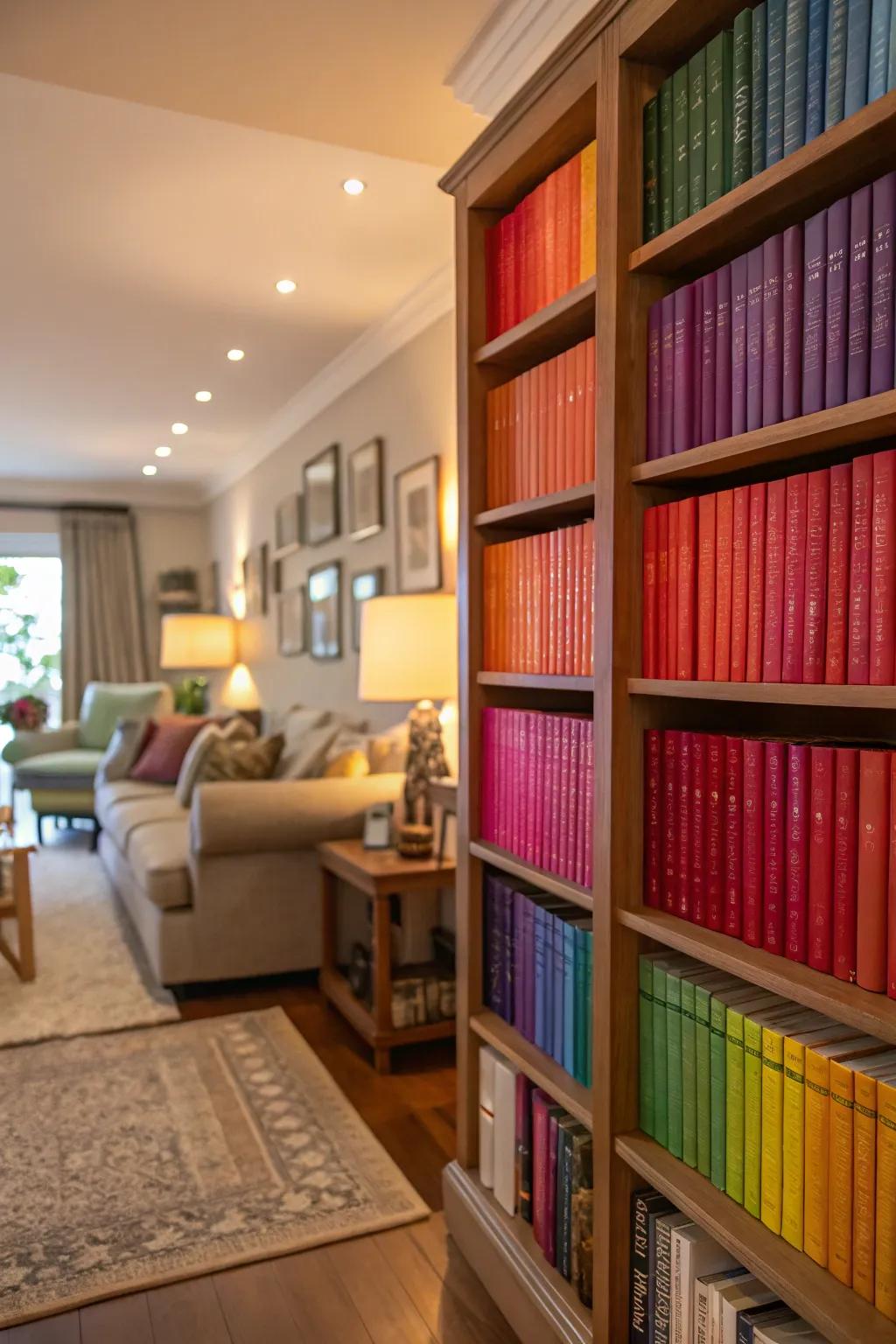 Color-encoded shelving solutions transform literature articles into visual artistic renditions.