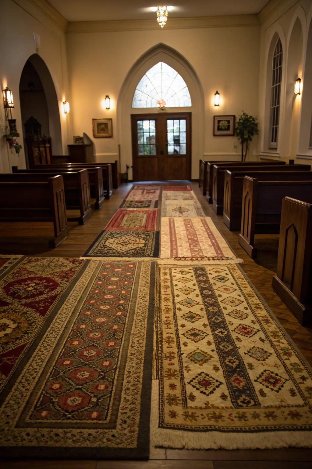 Ground coverings that delineate areas and elevate the entryway's movement.