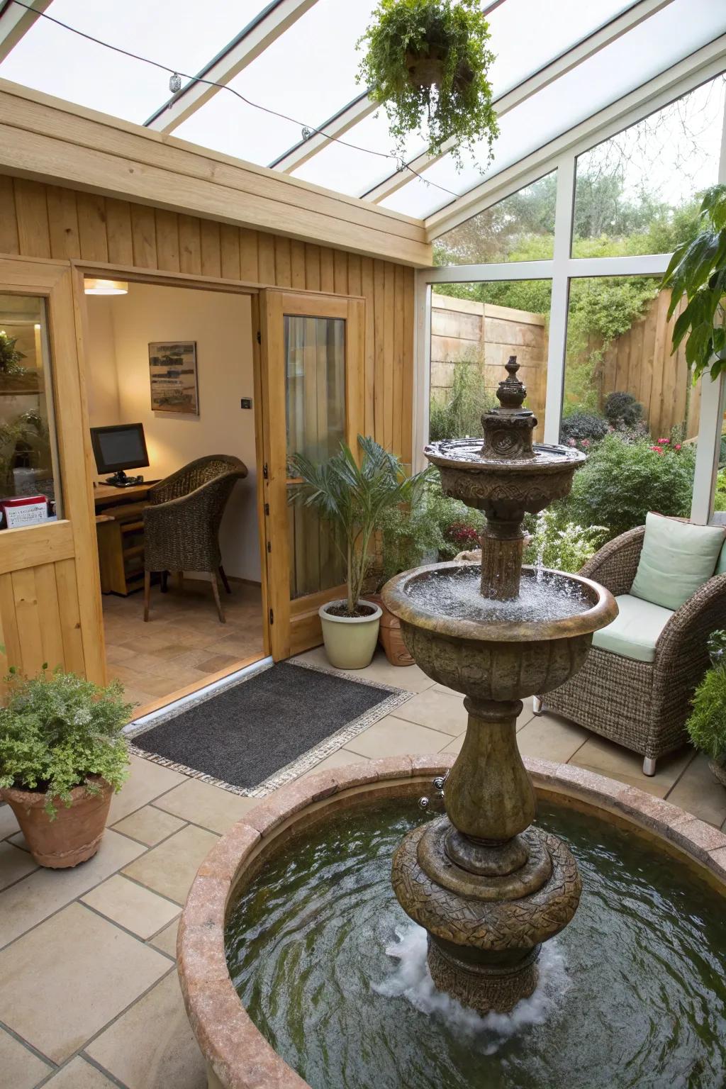 A small water feature contributing to serenity.
