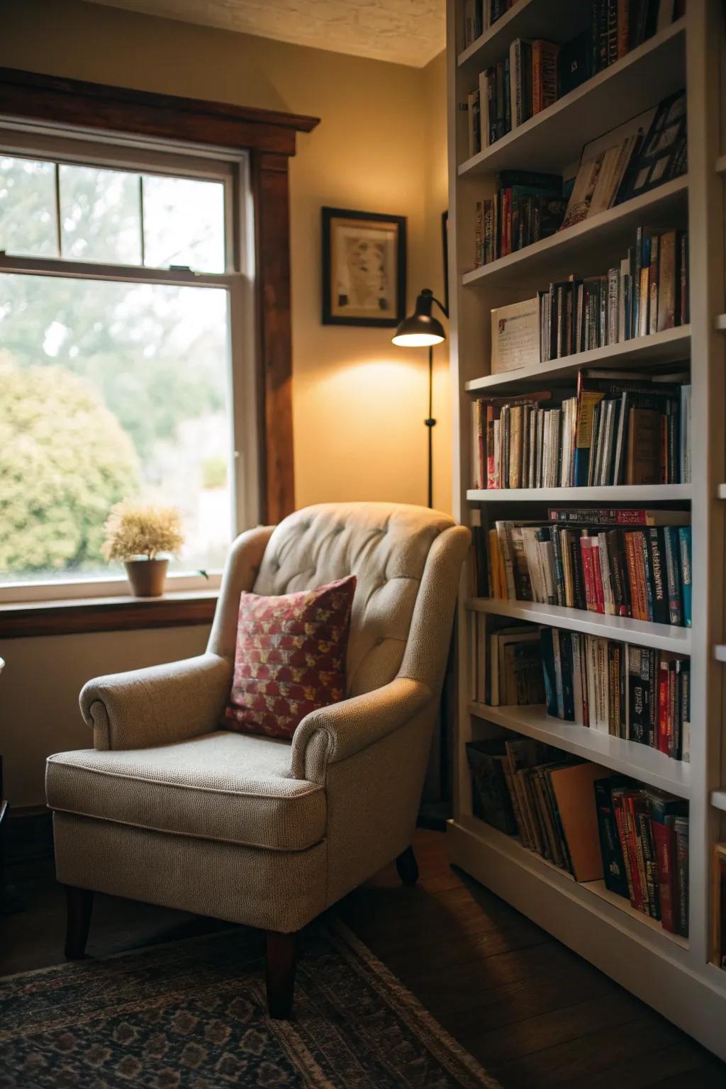 A reading area offers a peaceful retreat in your house.
