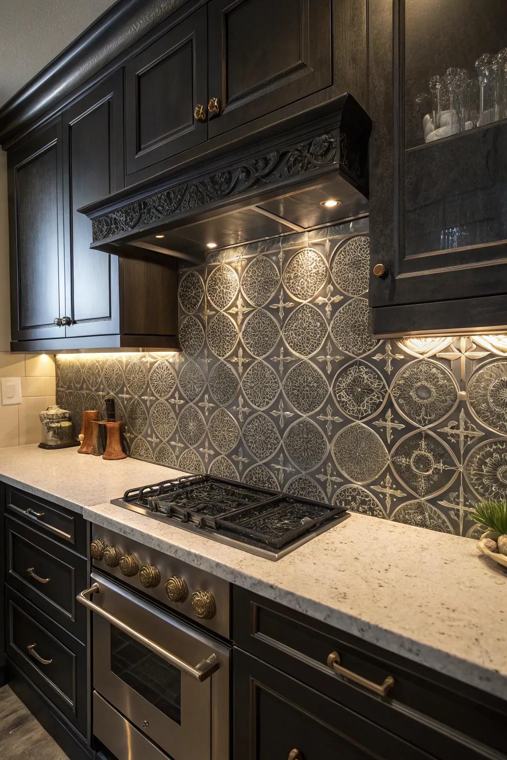 Dark shades add drama to your cooking area setting.
