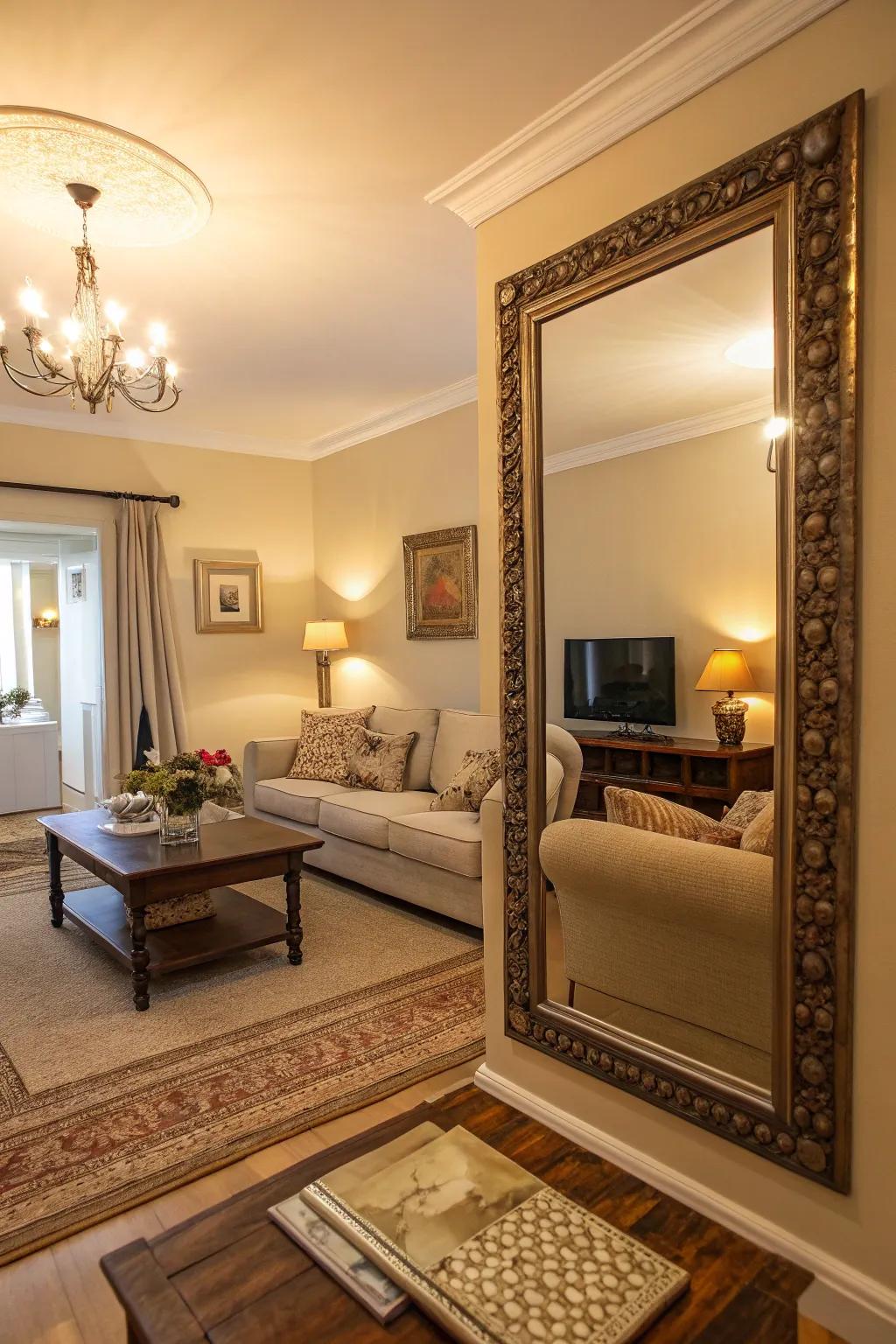 Mirrors create more open space in a room.