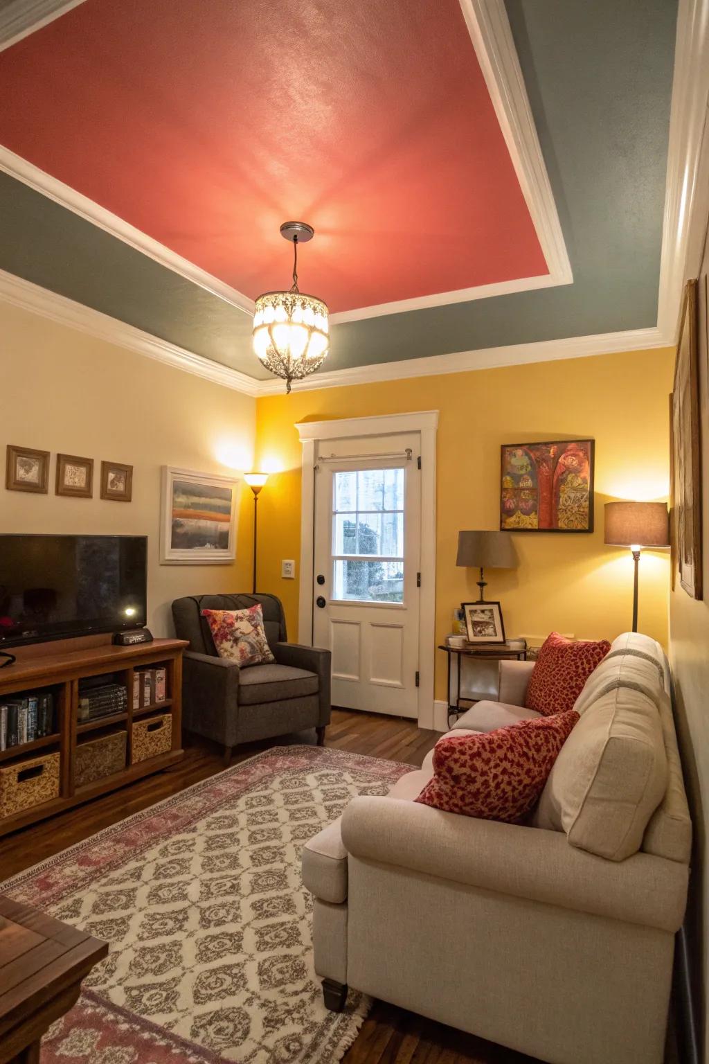 A pigmented overhead surface contributes visual intrigue.