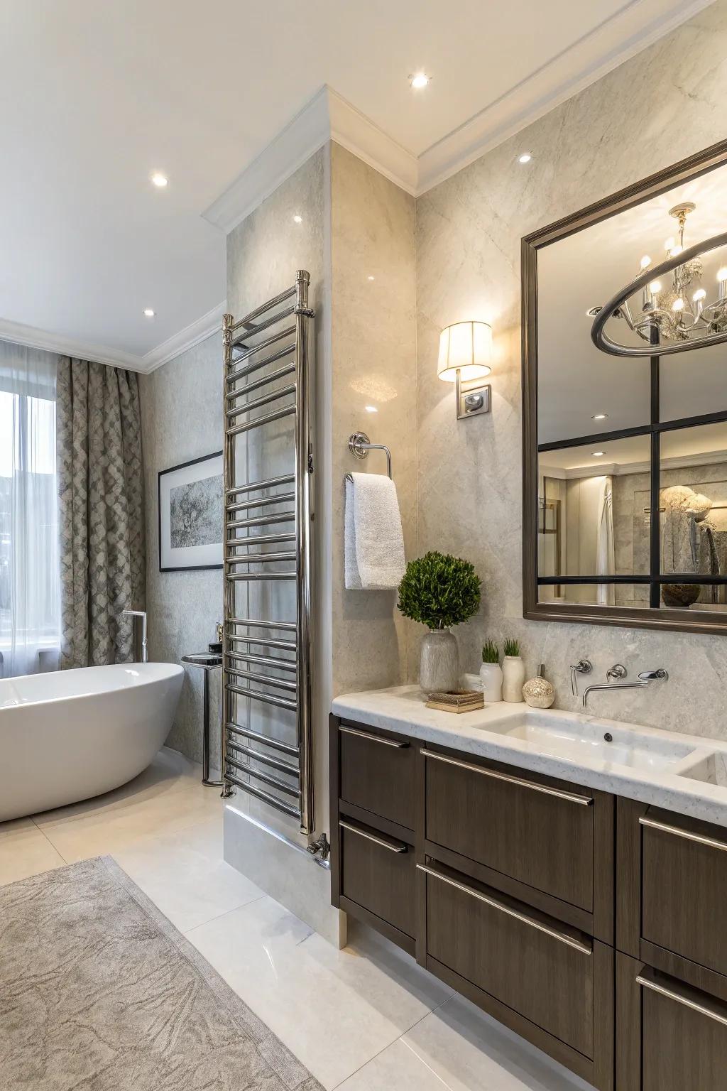 Towel warmers provide cozy comfort and a touch of luxury.