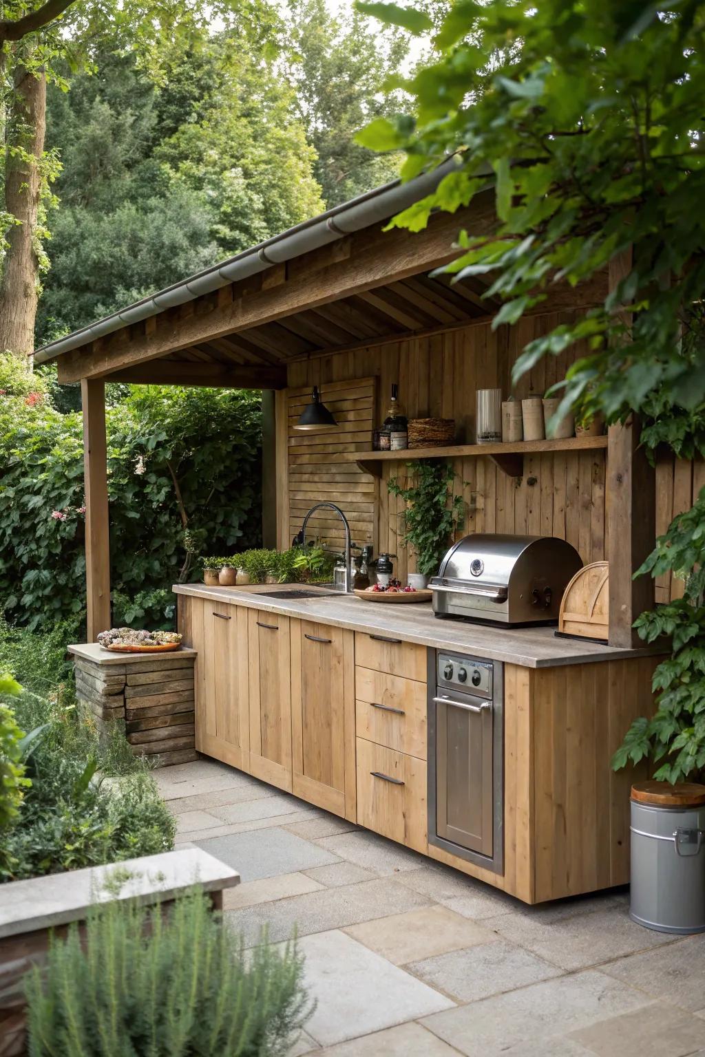 Untreated wood crafts a warm and welcoming cooking area space.