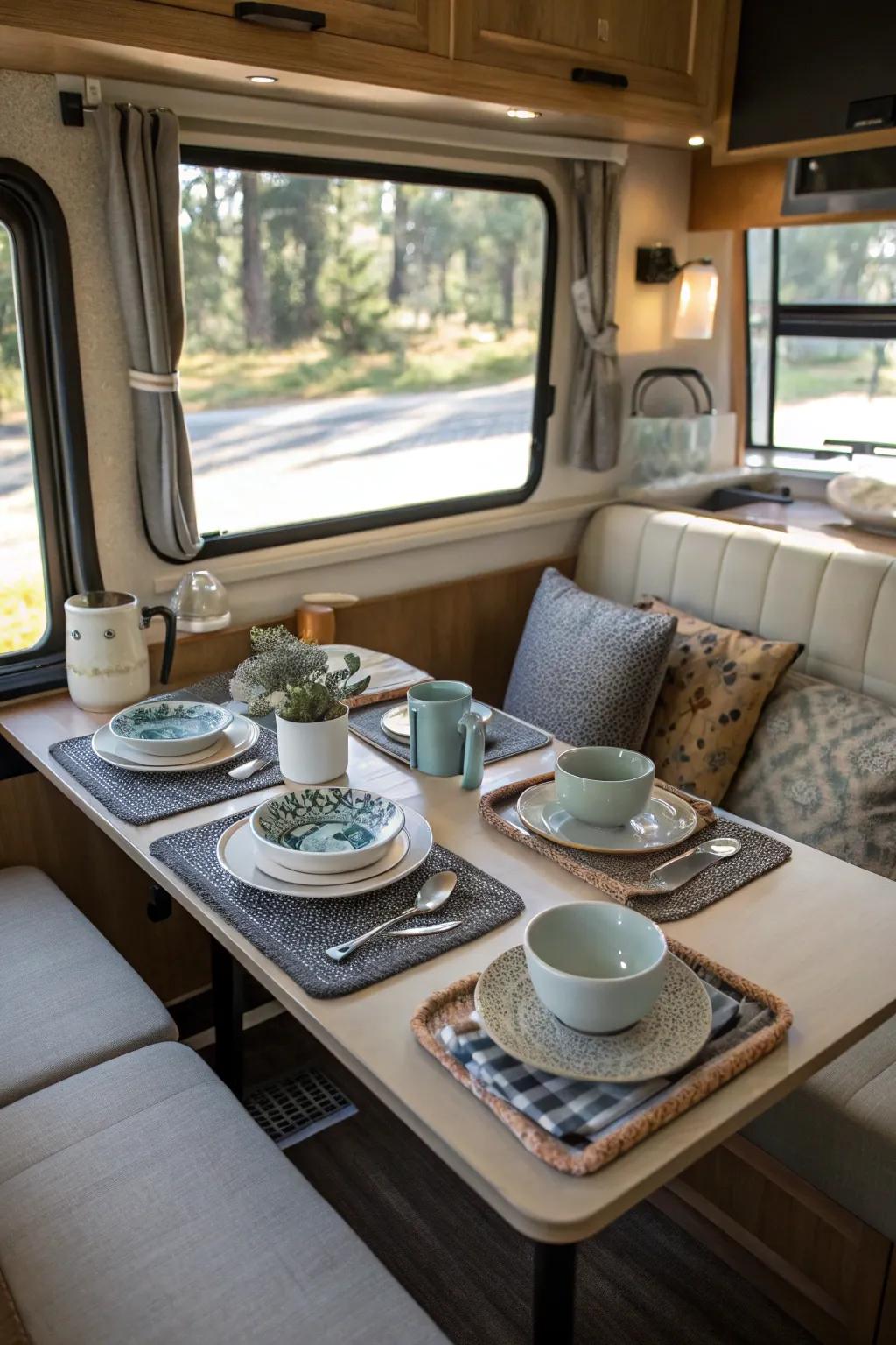 Chic tableware can significantly enhance the dining experience in your RV.