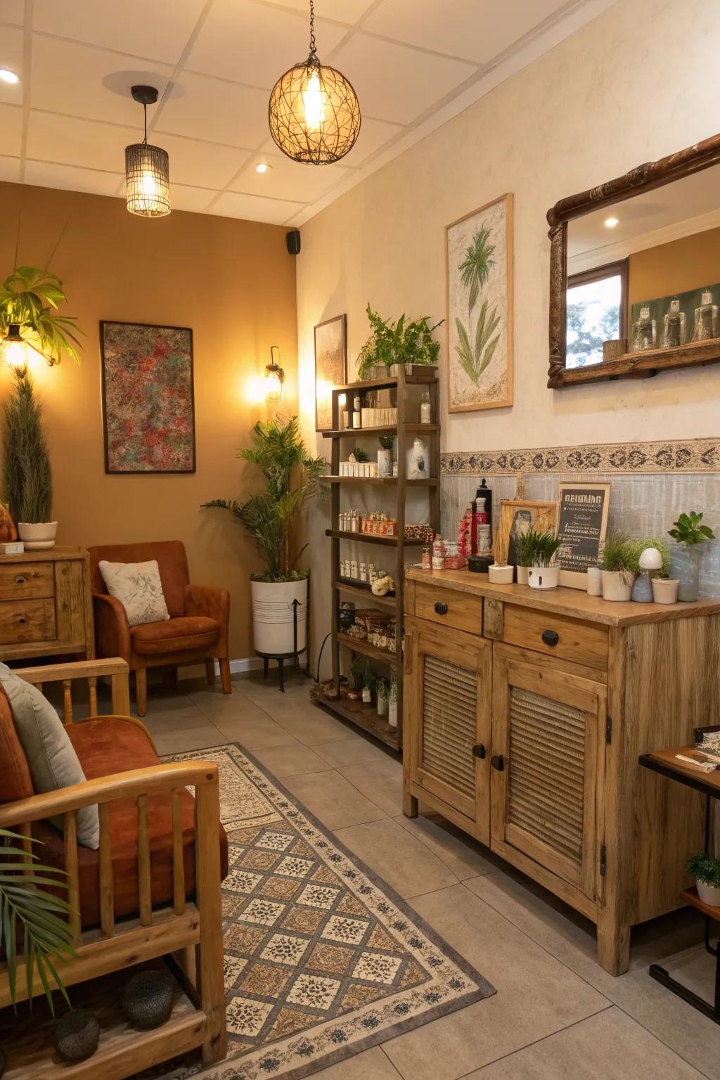 Artisanal decor that adds distinct personality to the salon.